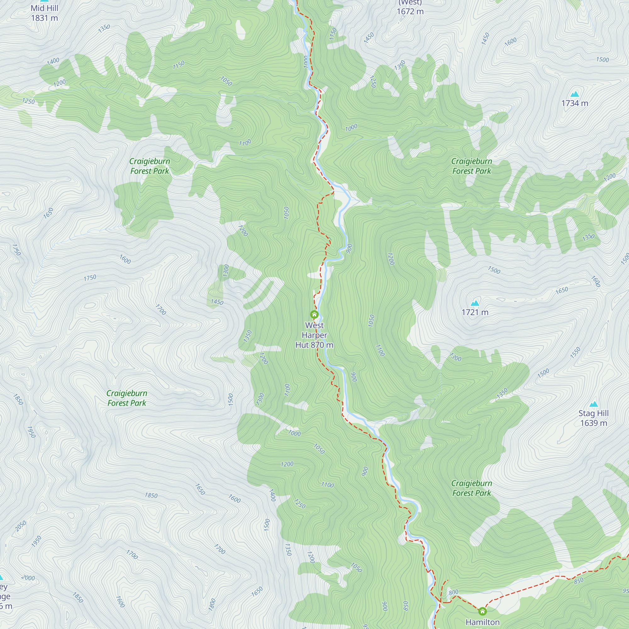 West Harper Hut map