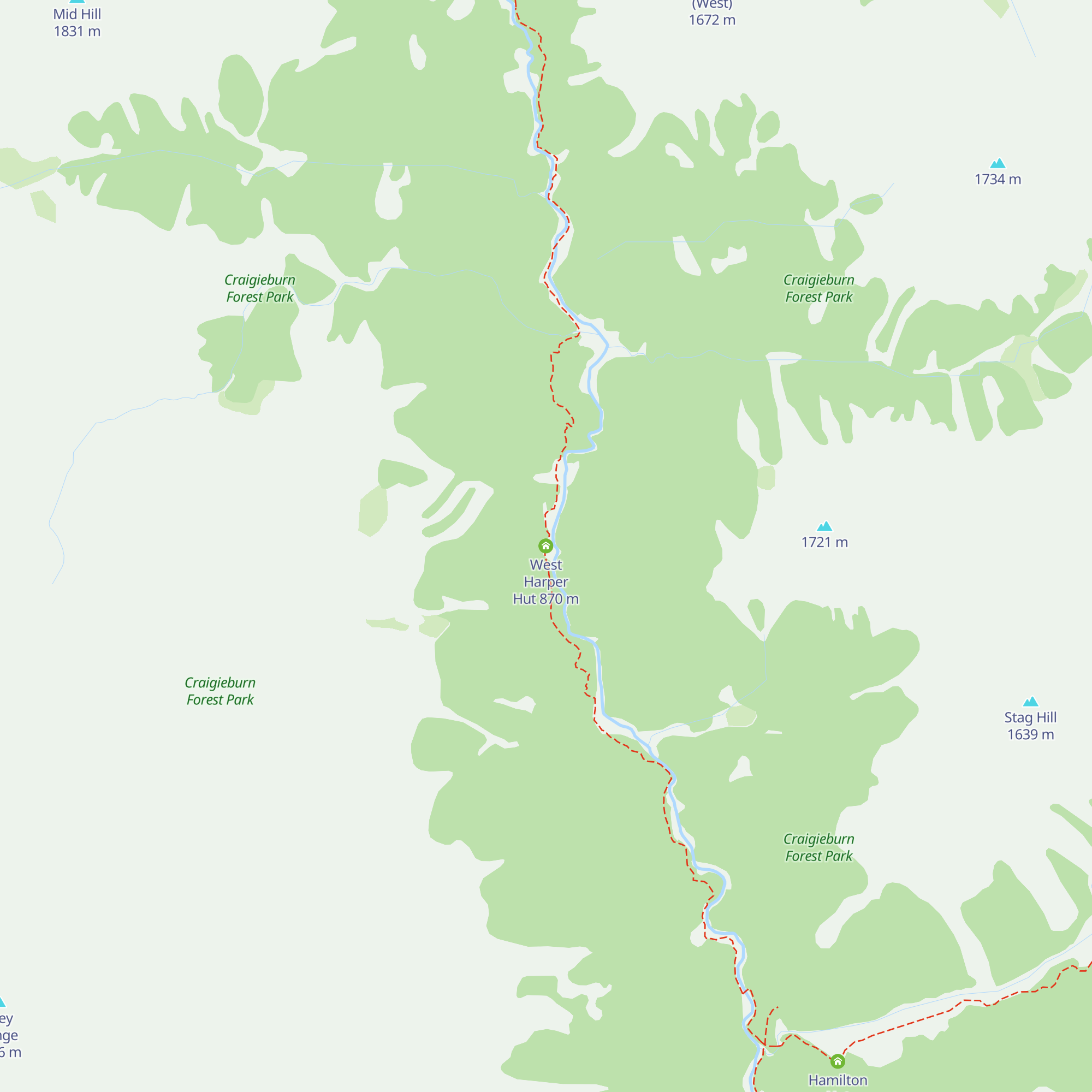 West Harper Hut map