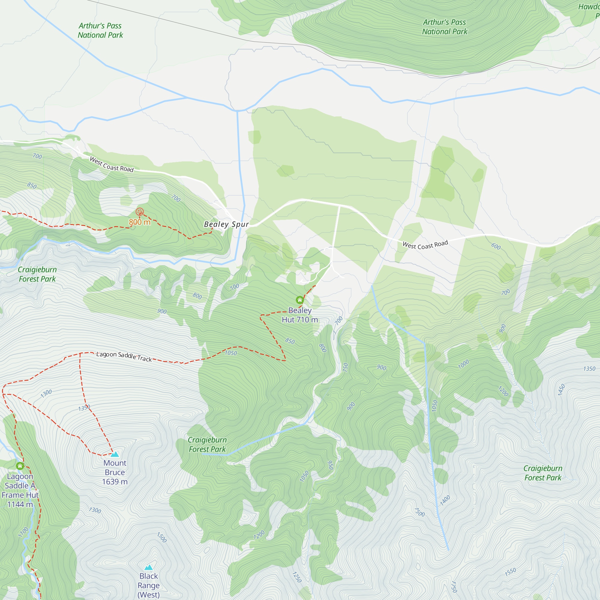 Bealey Hut map