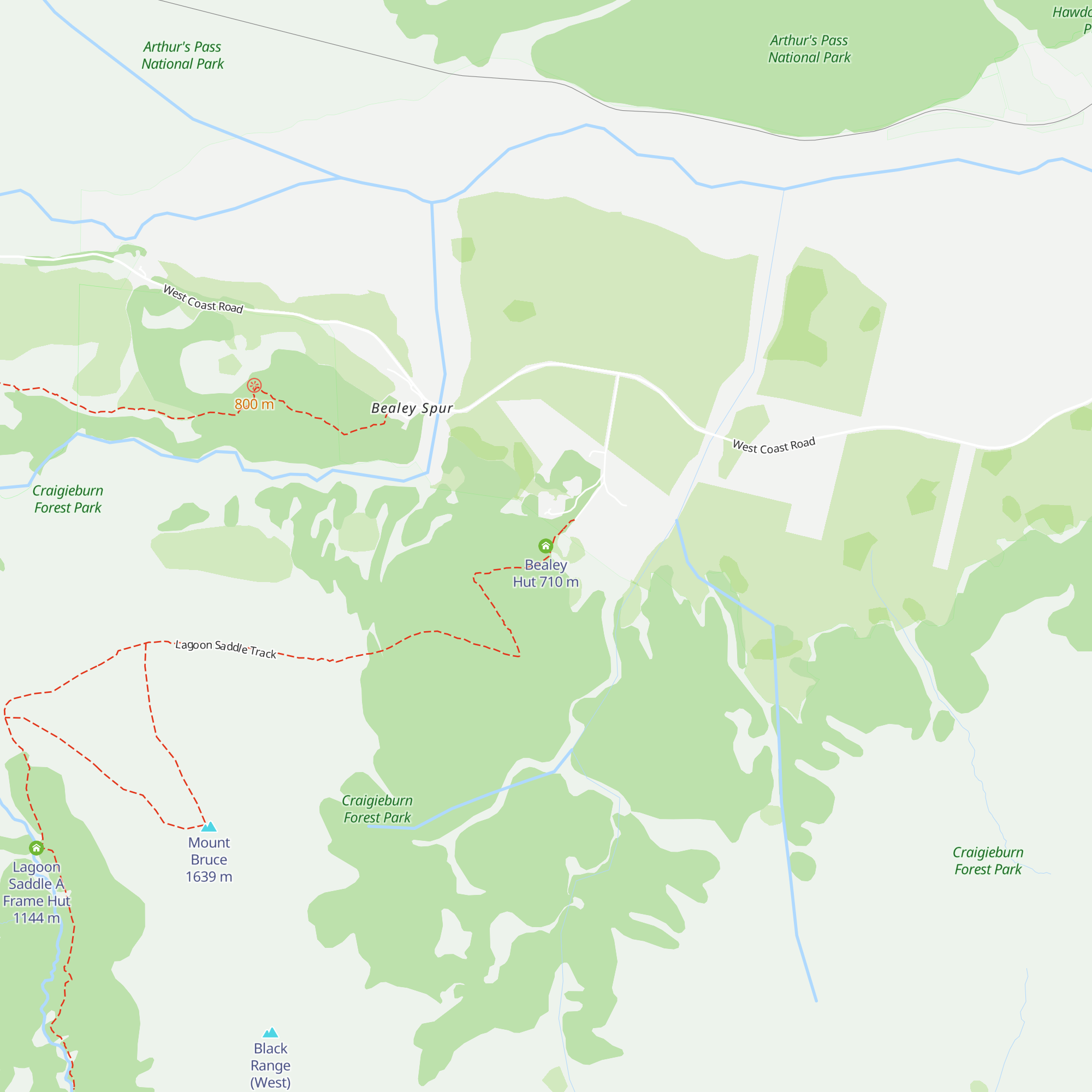 Bealey Hut map