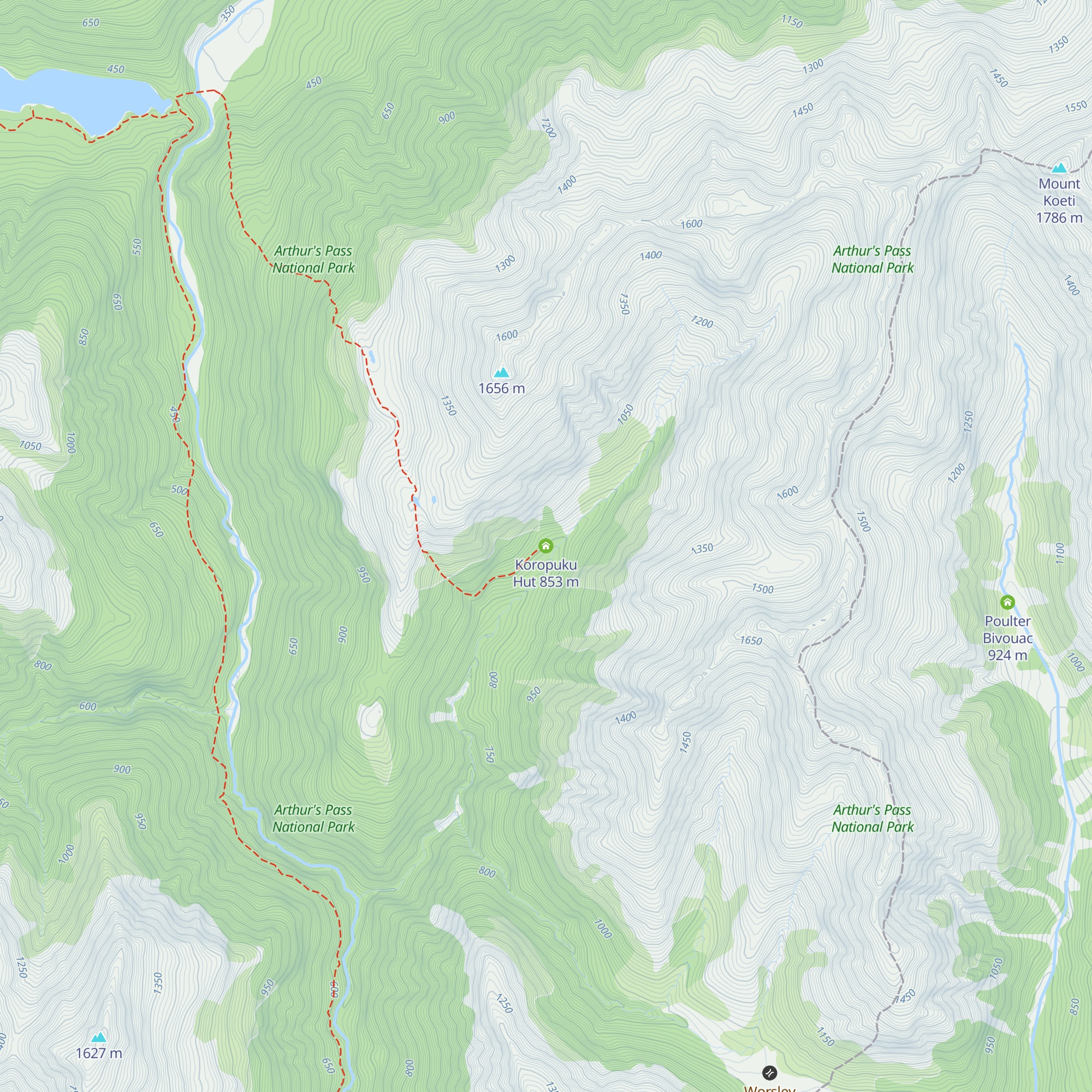 Koropuku Hut map