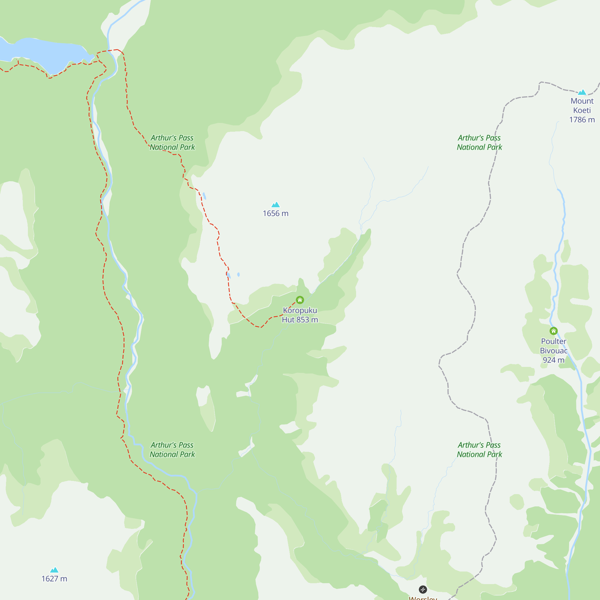Koropuku Hut map