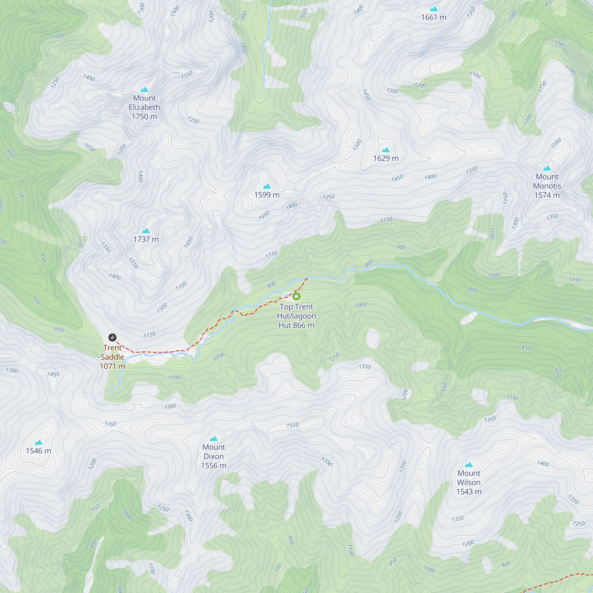 Top Trent Hut/lagoon Hut map