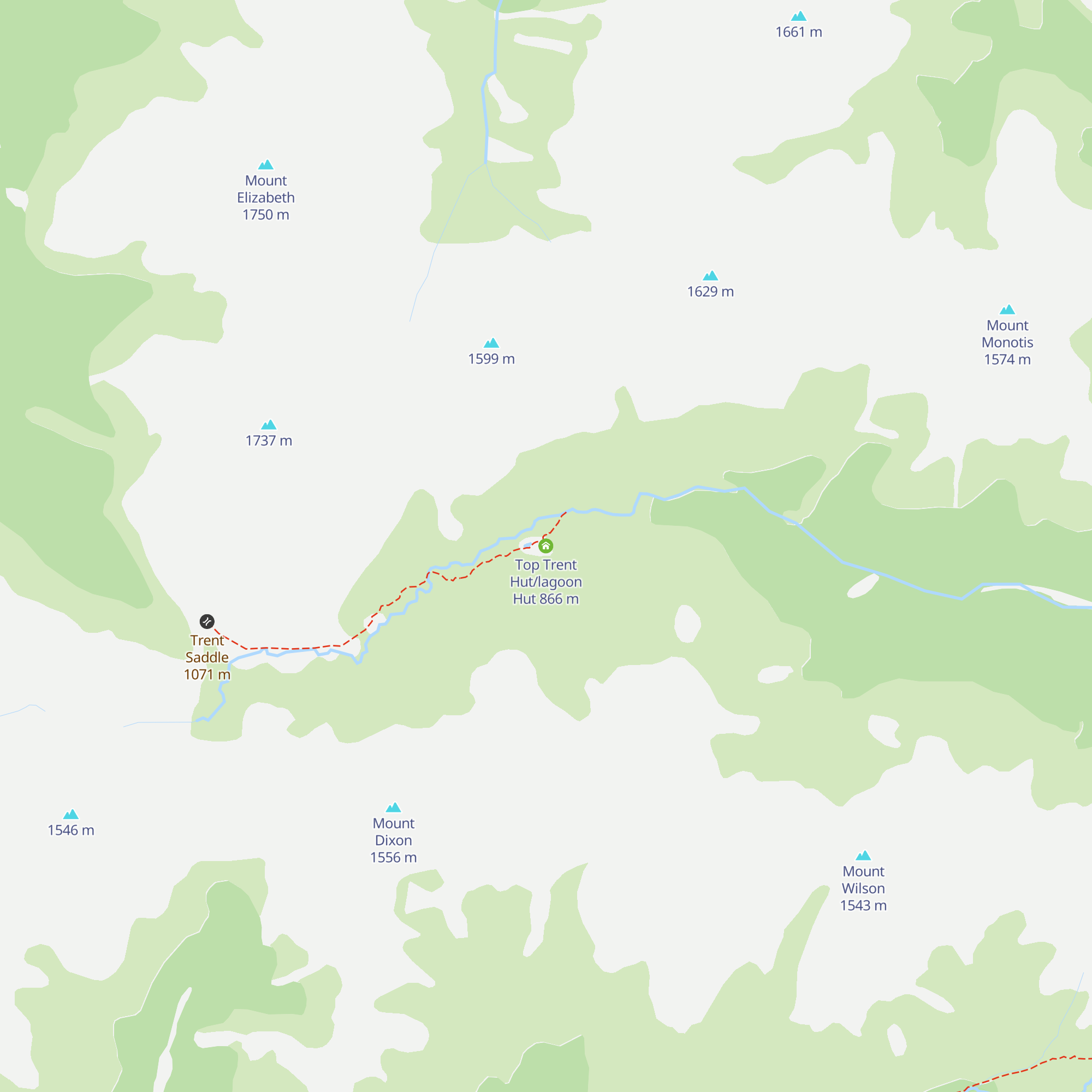 Top Trent Hut/lagoon Hut map