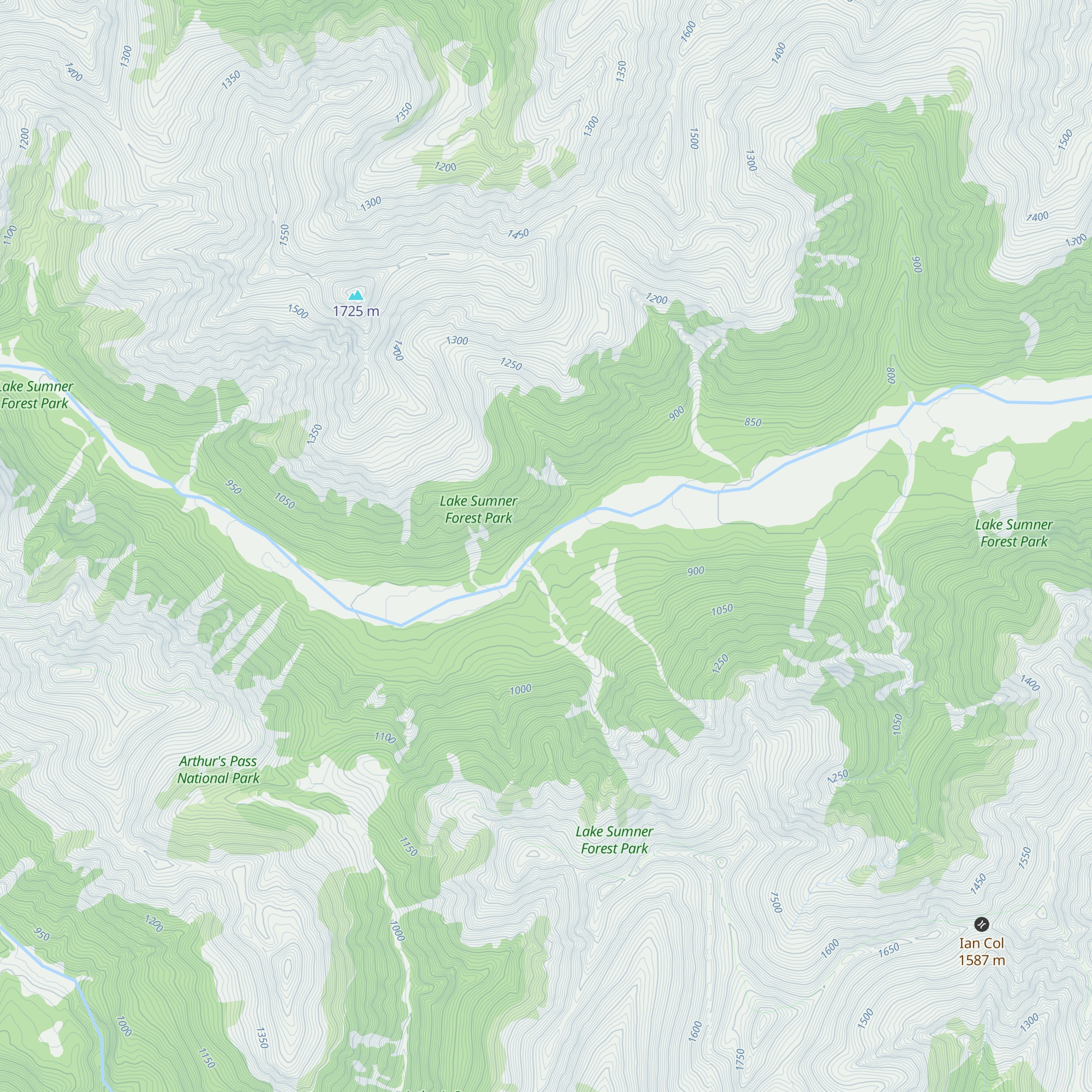 Upper South Branch Hurunui Hut map