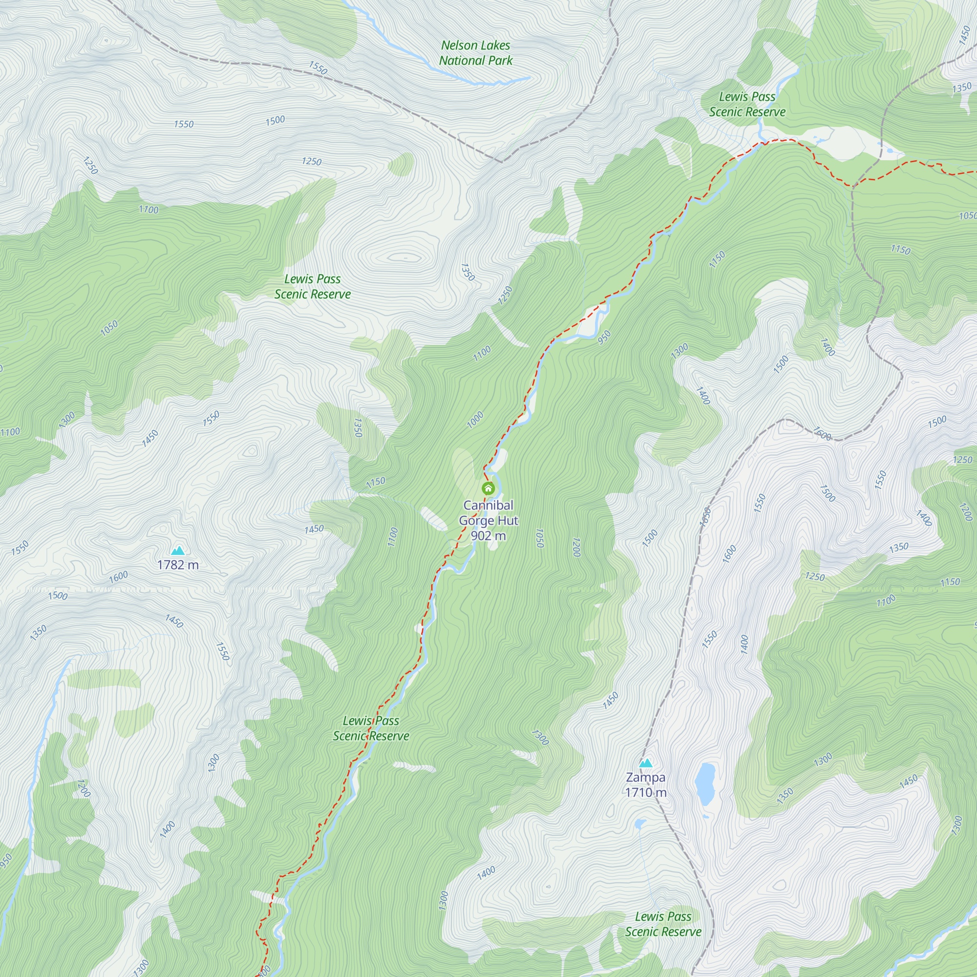 Cannibal Gorge Hut map