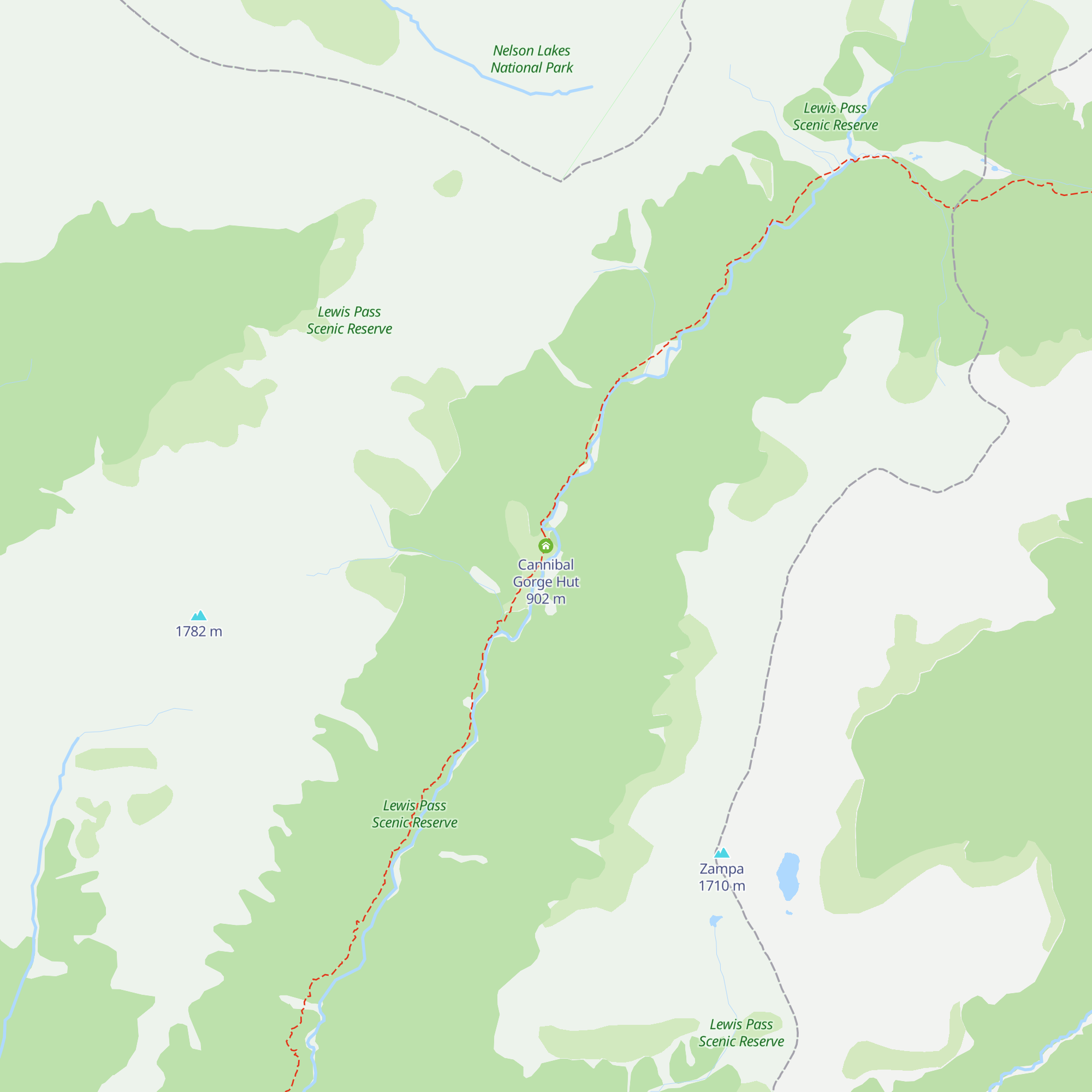Cannibal Gorge Hut map