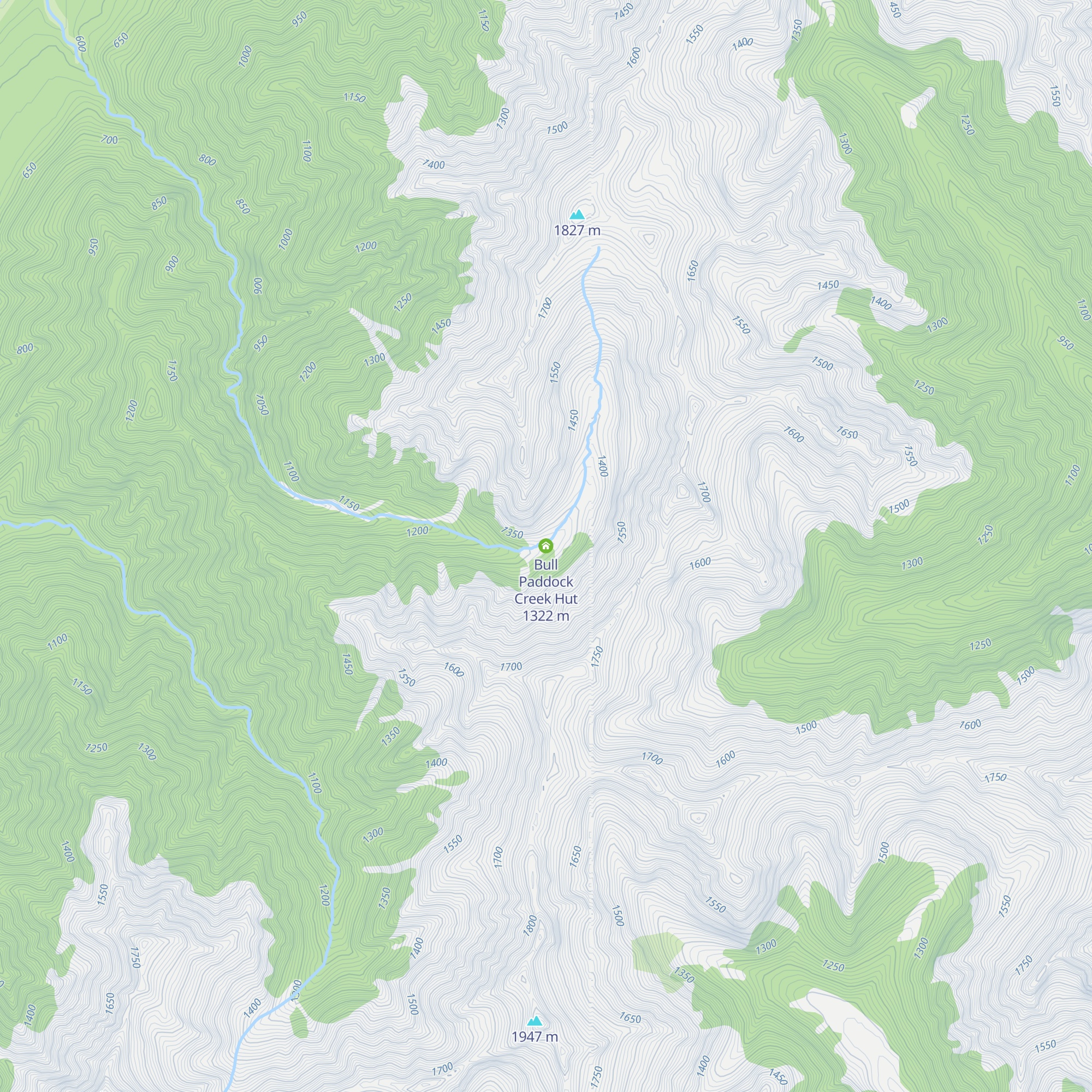 Bull Paddock Creek Hut map