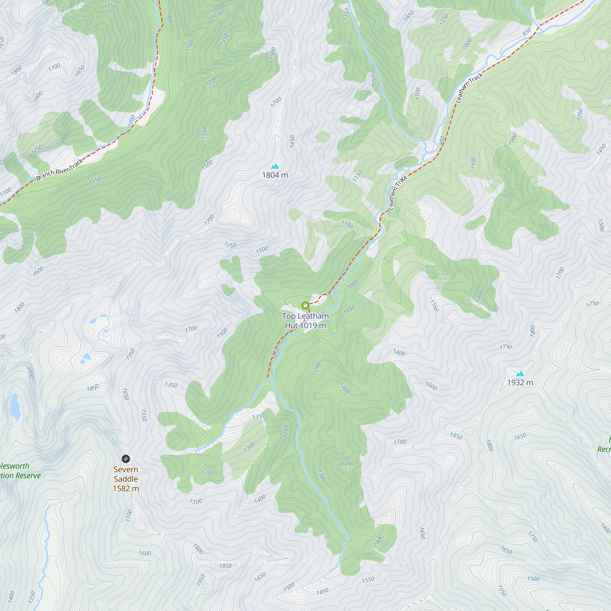 Top Leatham Hut map