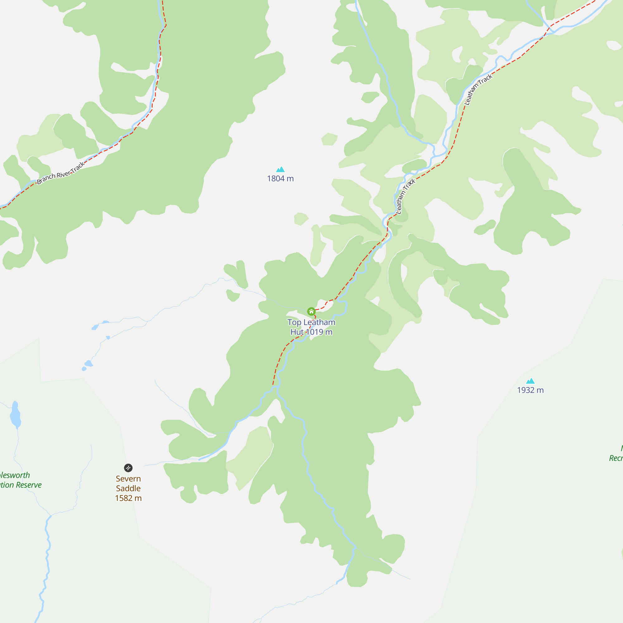 Top Leatham Hut map