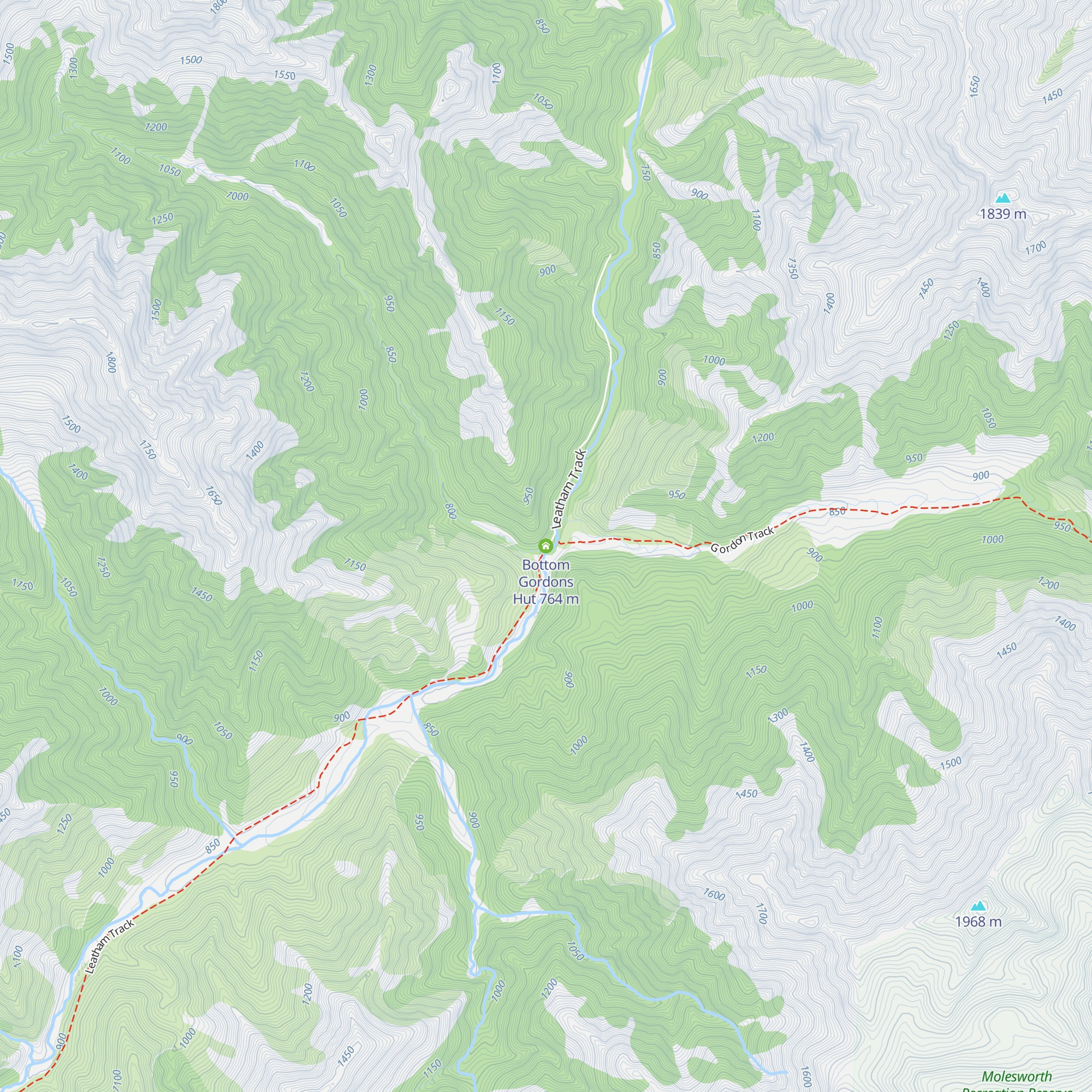 Bottom Gordons Hut map