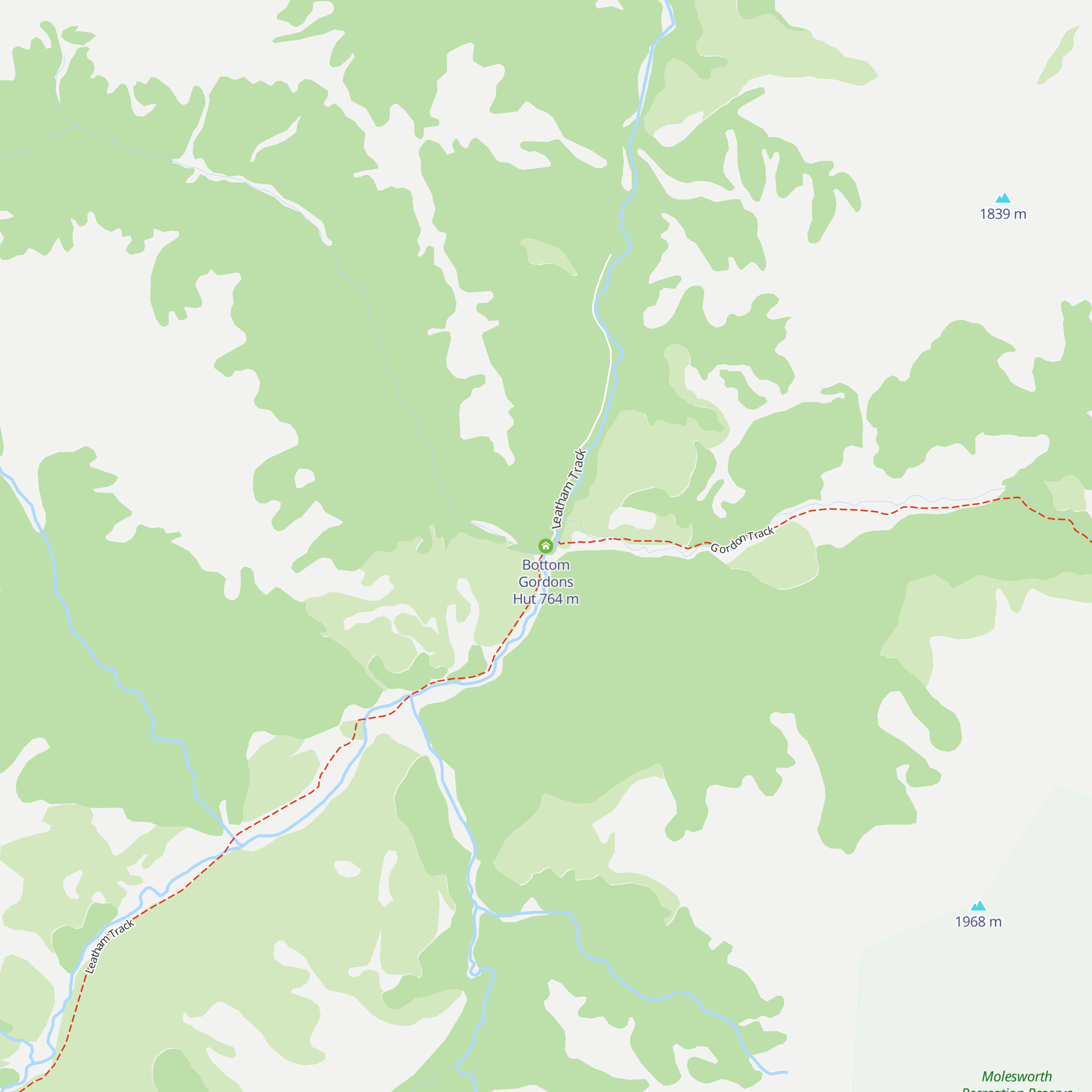 Bottom Gordons Hut map