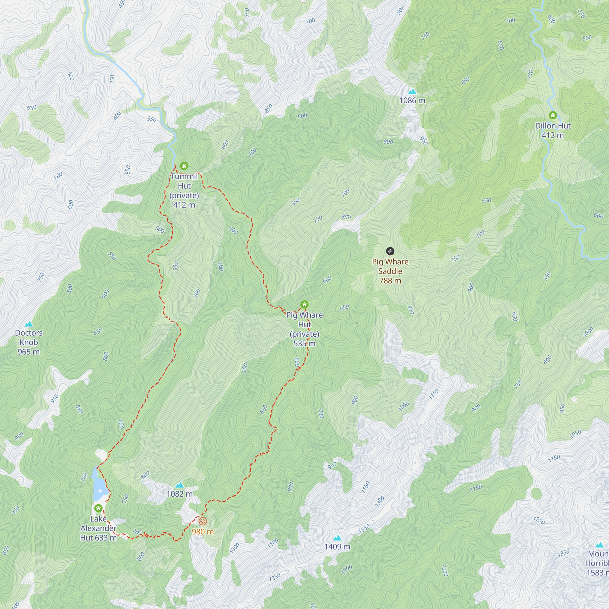 Pig Whare Hut (private) map