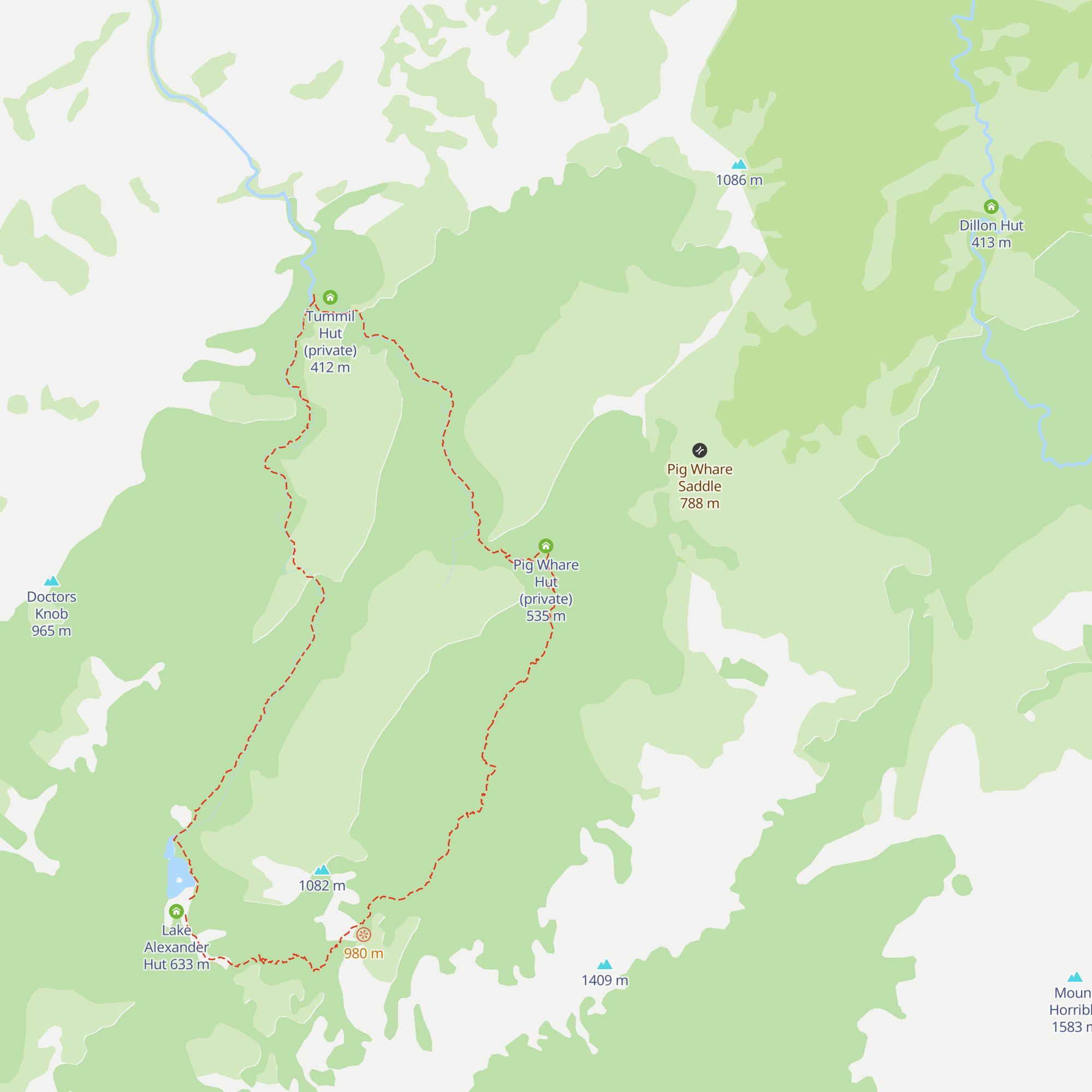 Pig Whare Hut (private) map