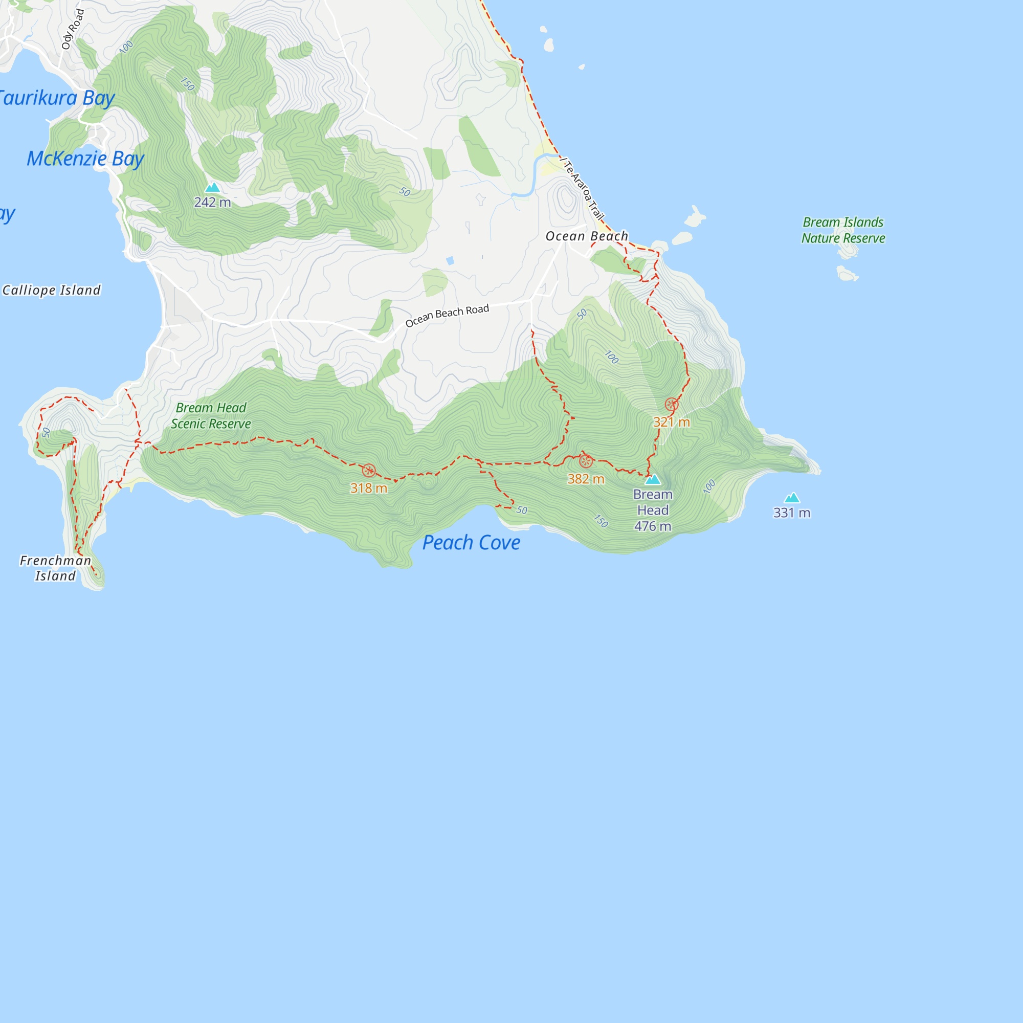 Peach Cove Hut map