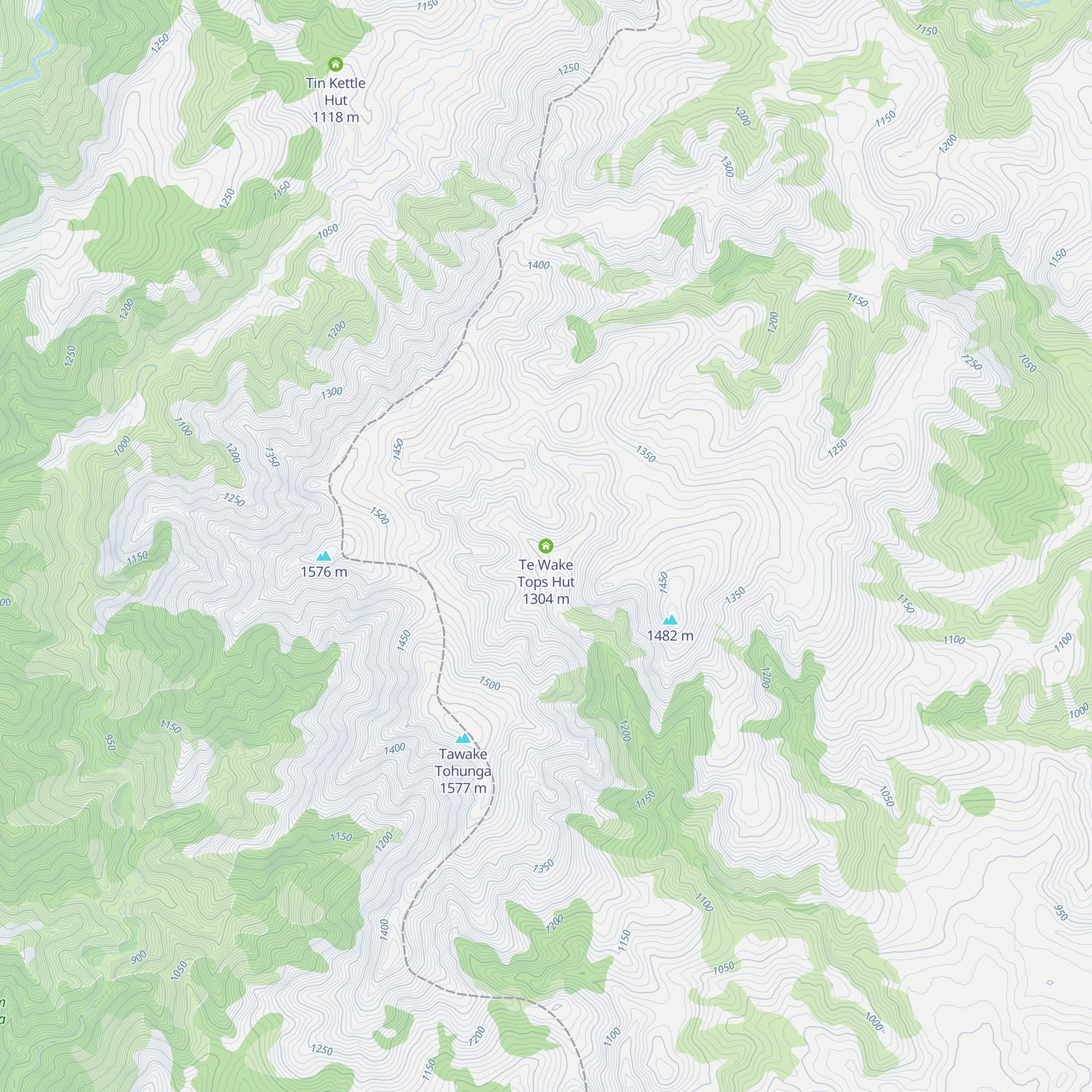 Te Wake Tops Hut map