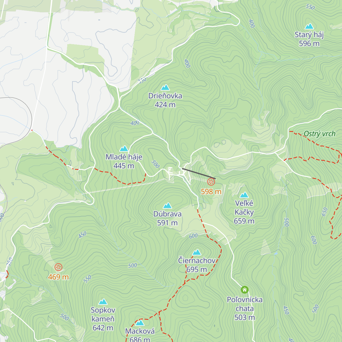 Chata pod Ostrým vrchom map