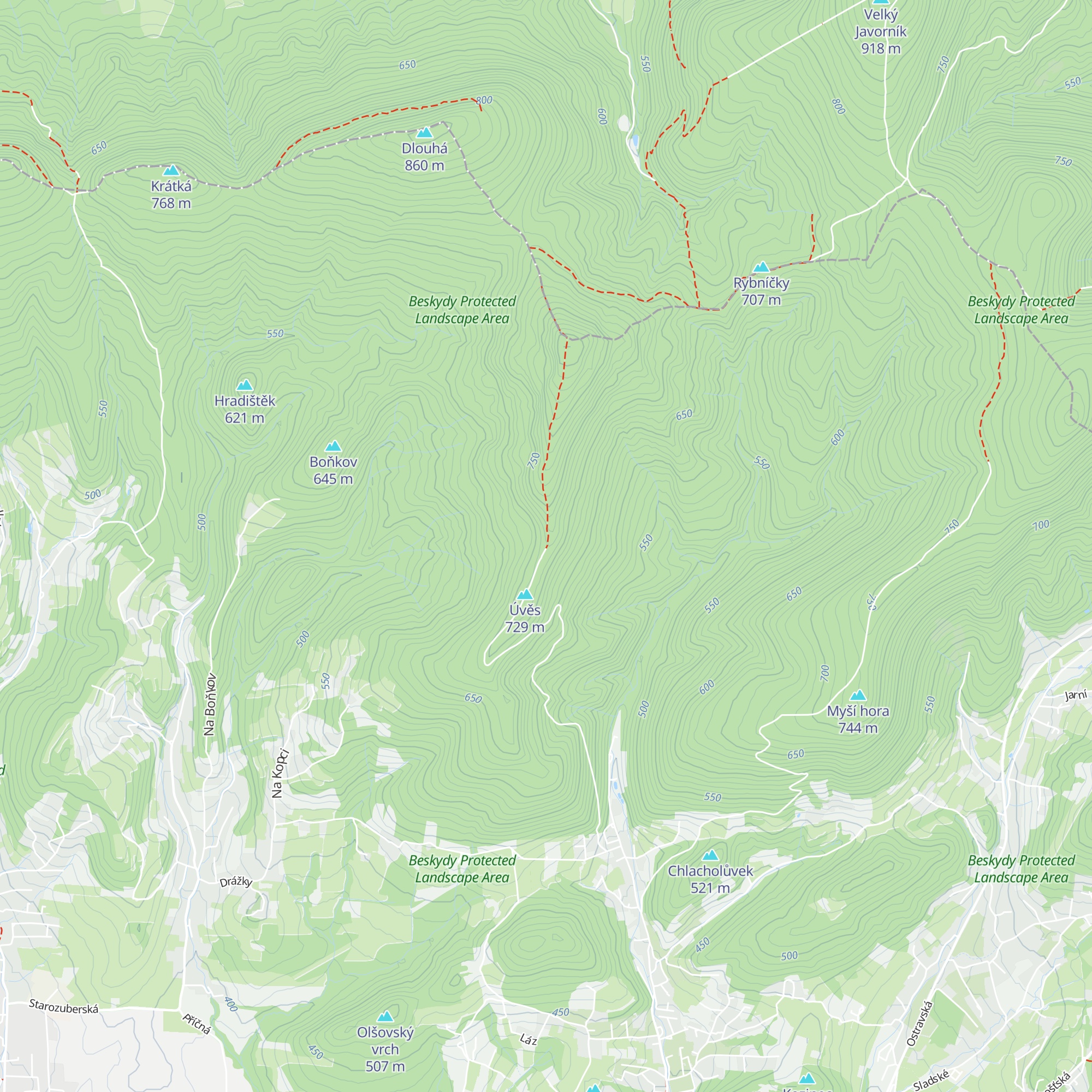 Útulna Úvěz - Kamenárka map