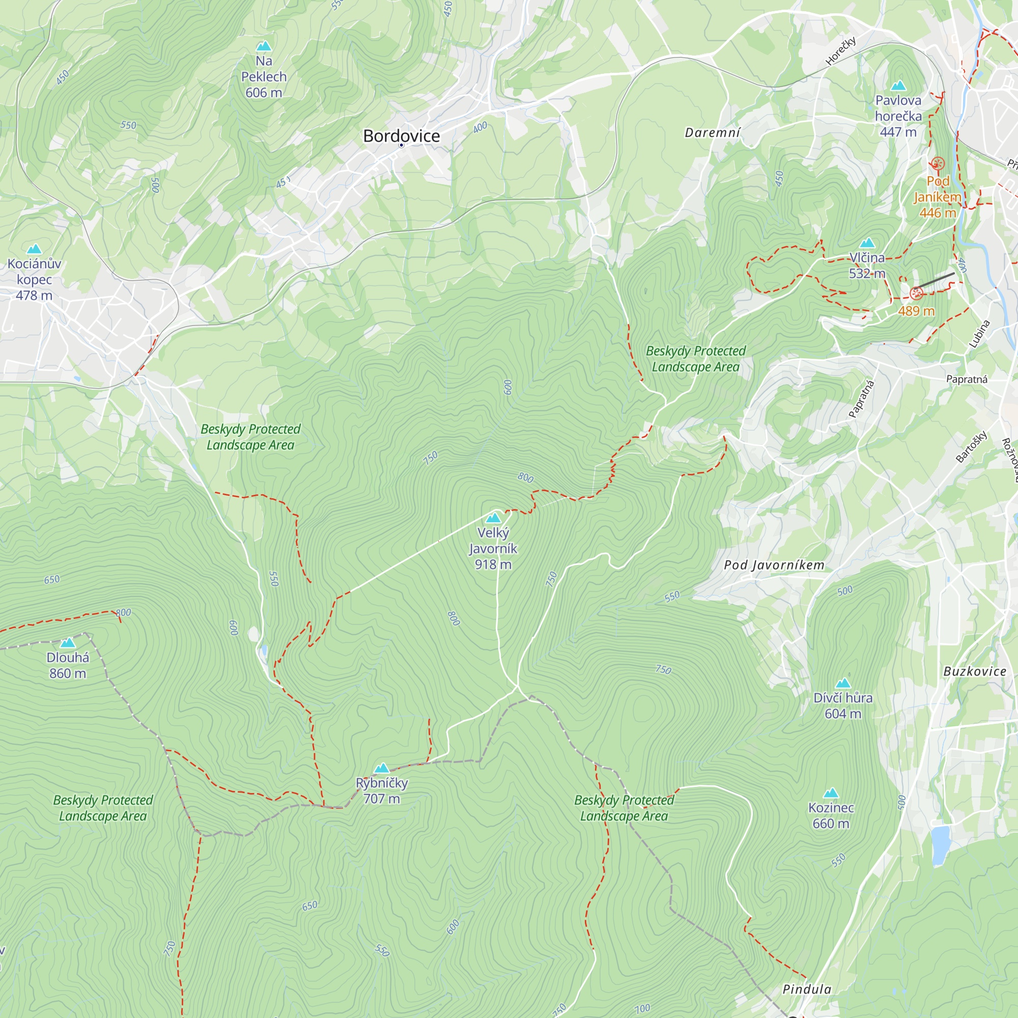 Horská chata Velký Javorník map