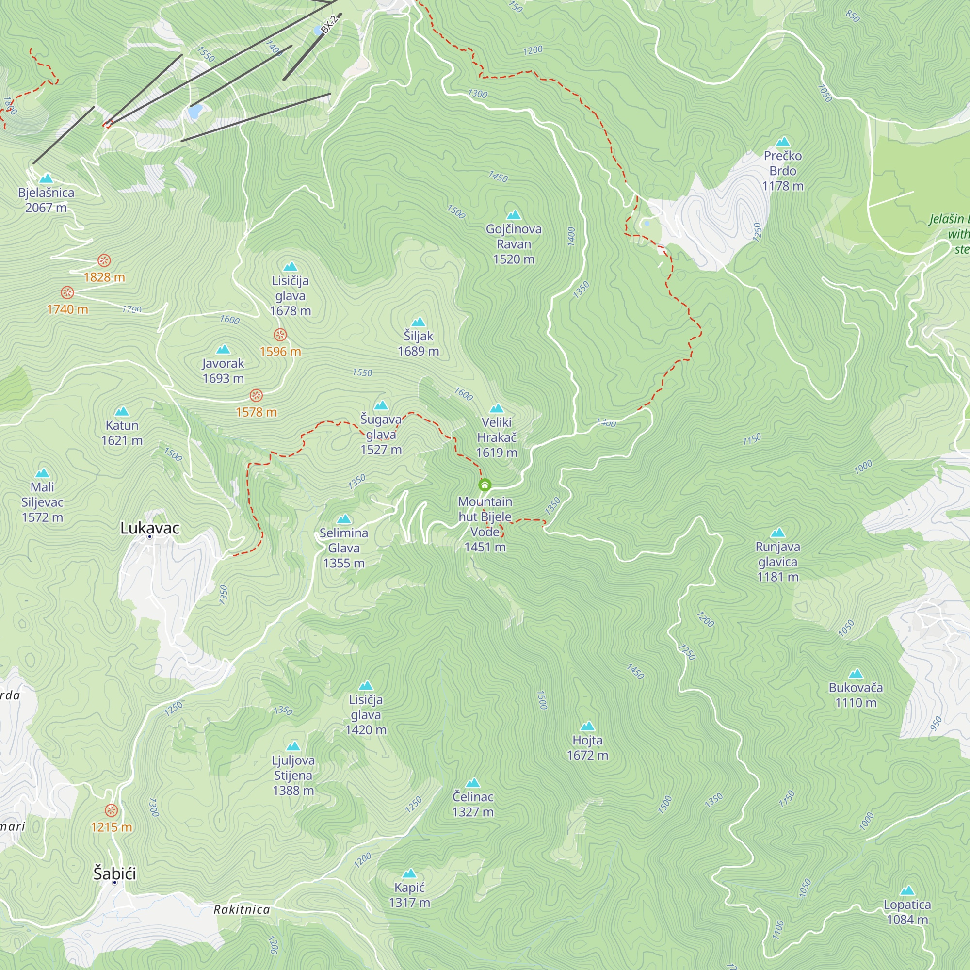 Mountain hut Bijele Vode map
