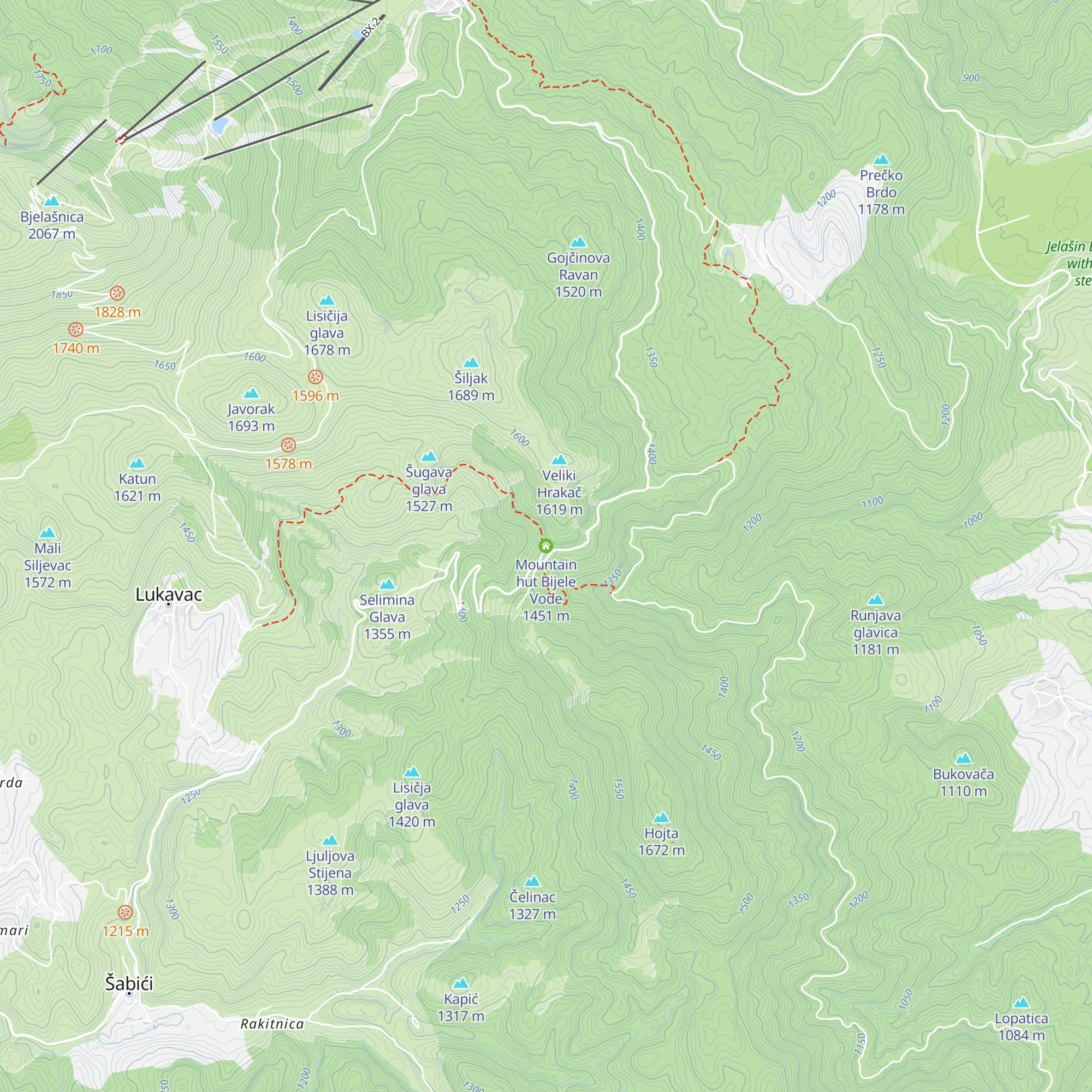 Mountain hut Bijele Vode map