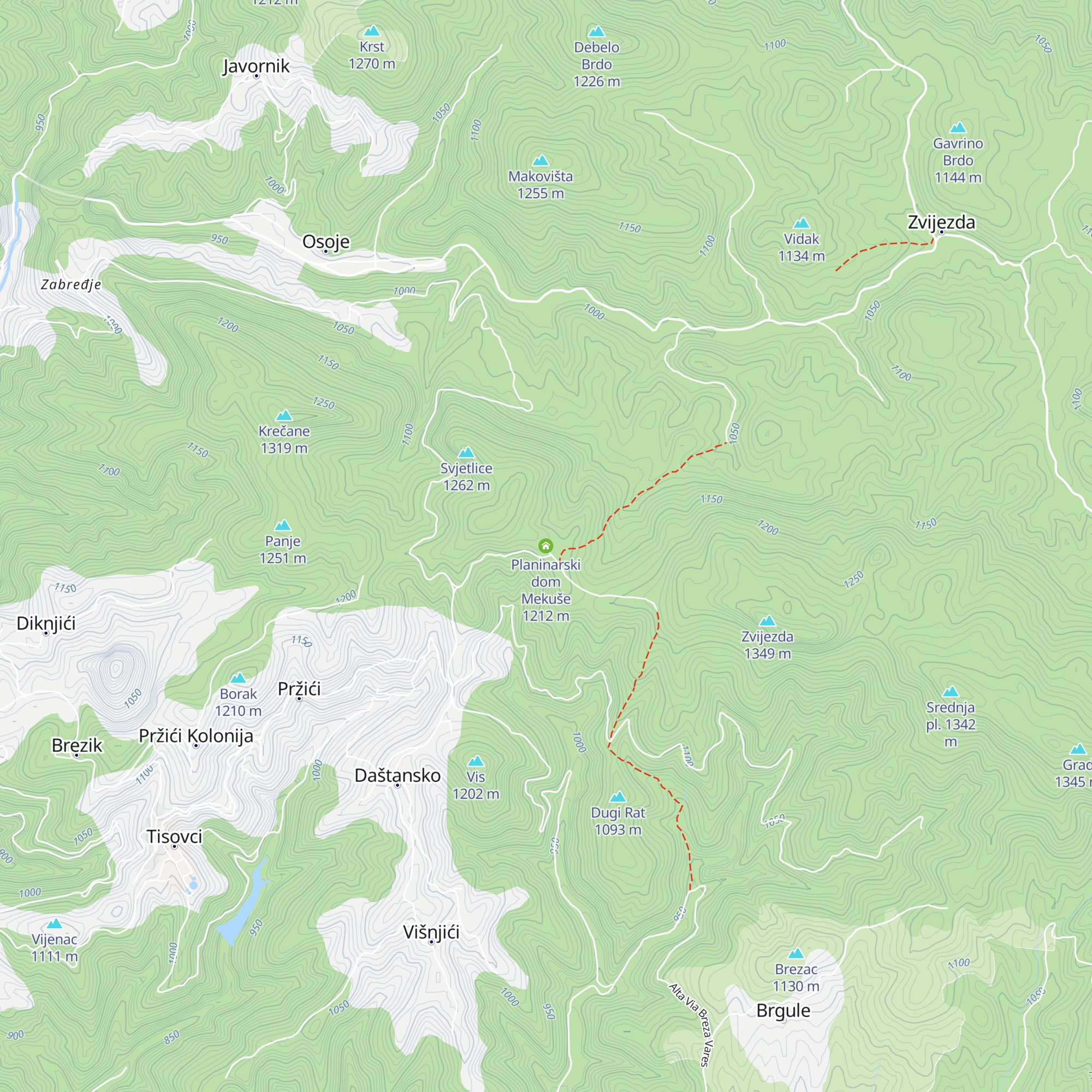 Planinarski dom Mekuše map