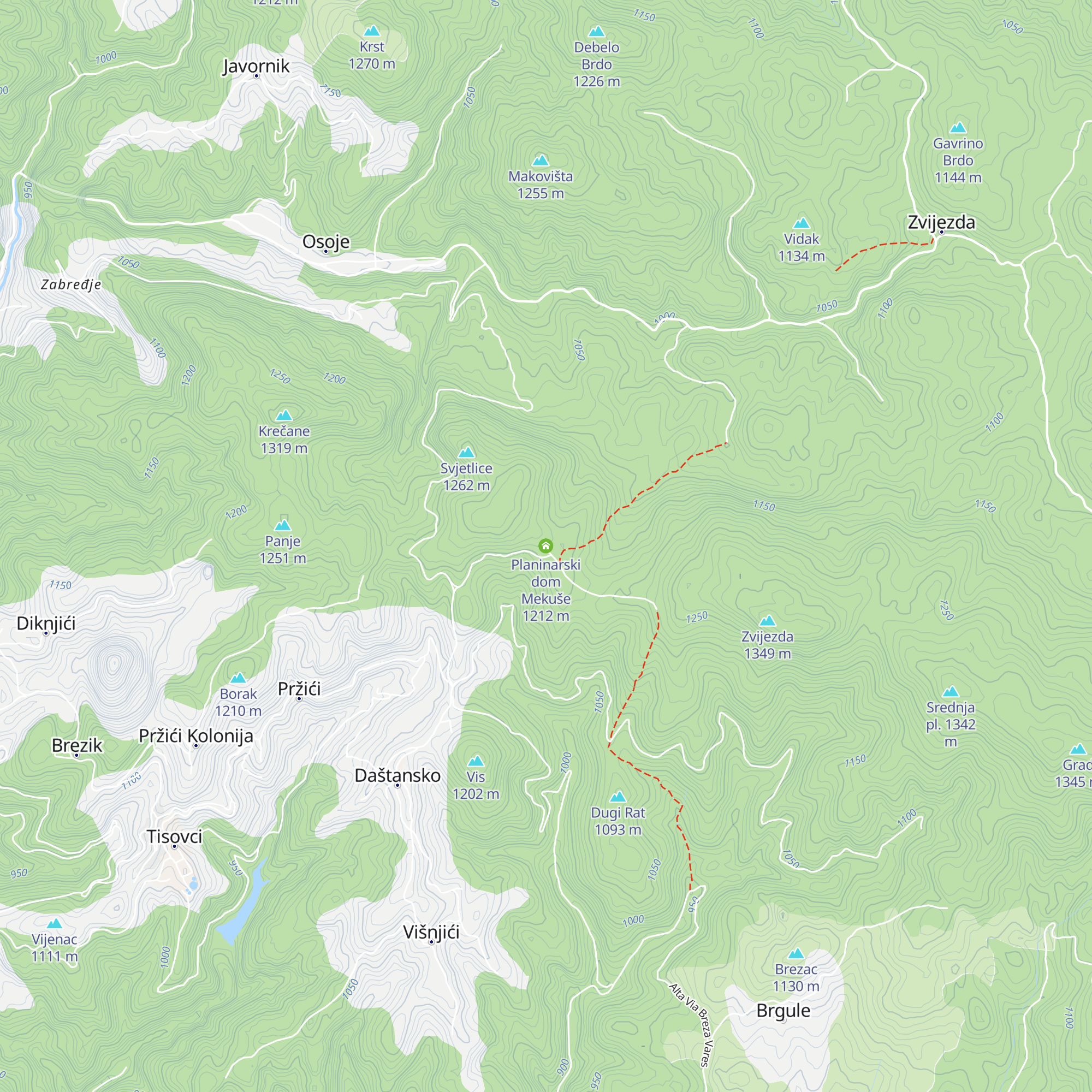Planinarski dom Mekuše map