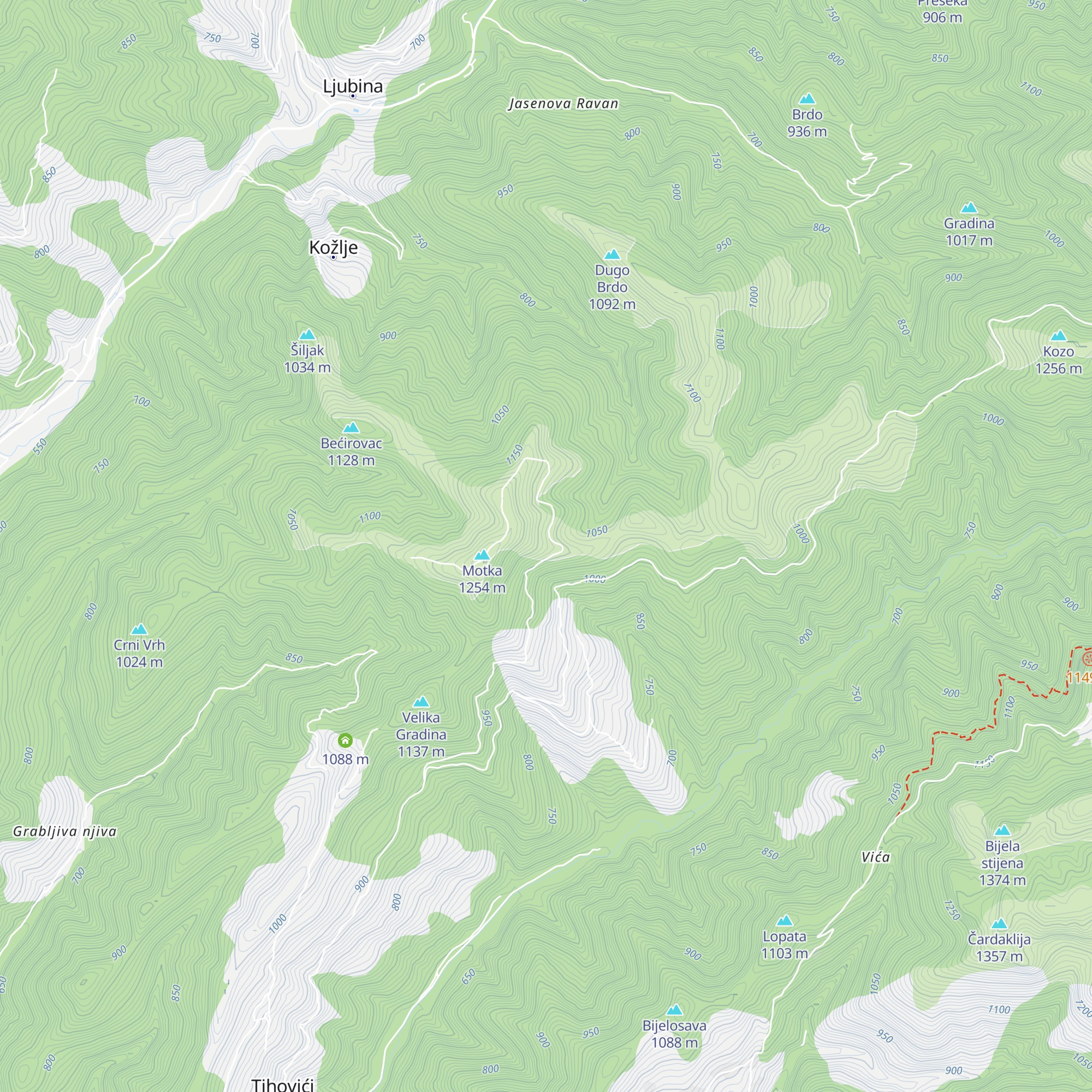Planinarski dom Motka map