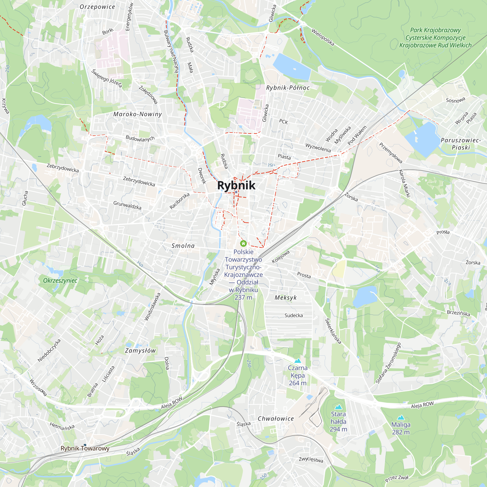 Polskie Towarzystwo Turystyczno-Krajoznawcze — Oddział w Rybniku map