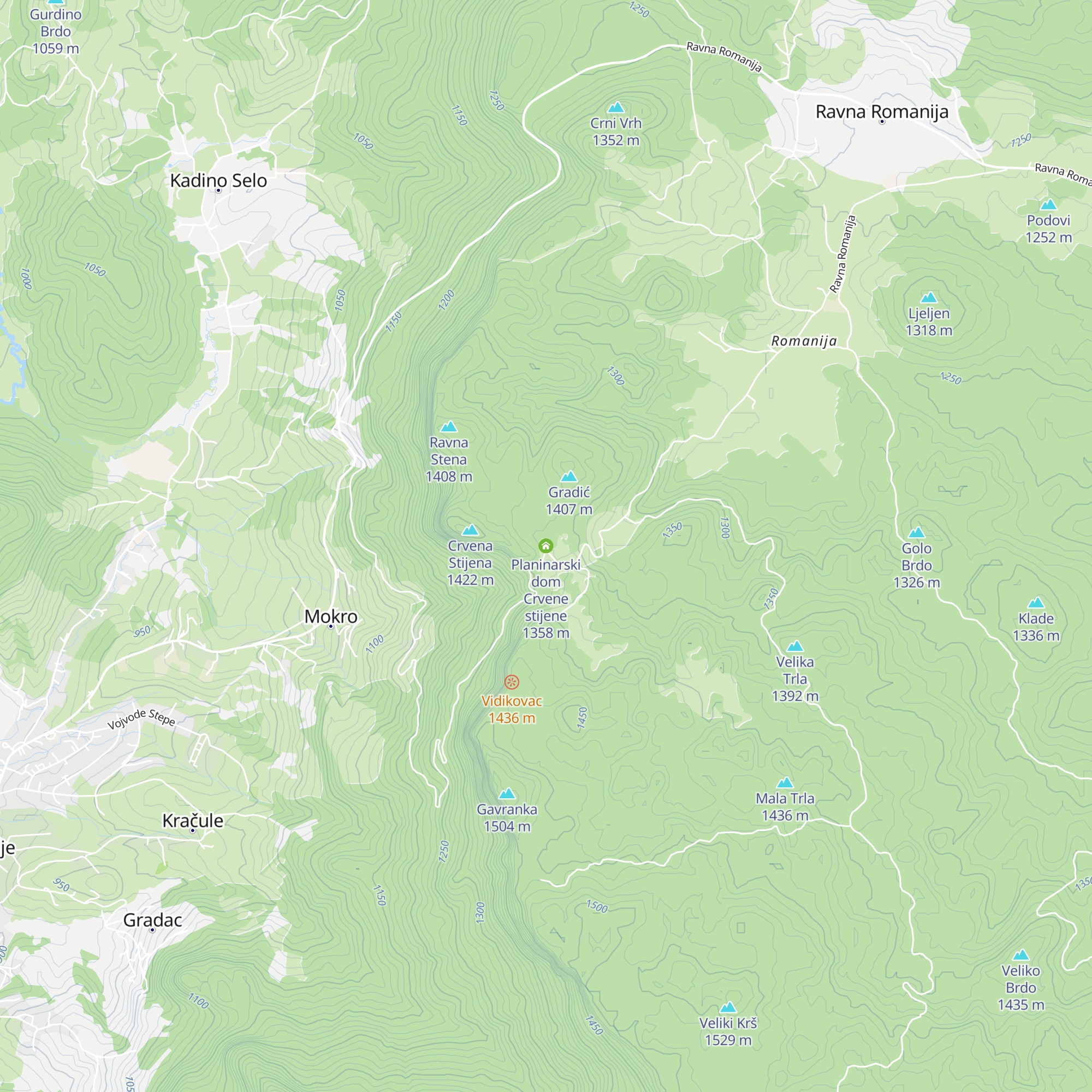 Planinarski dom Crvene stijene map