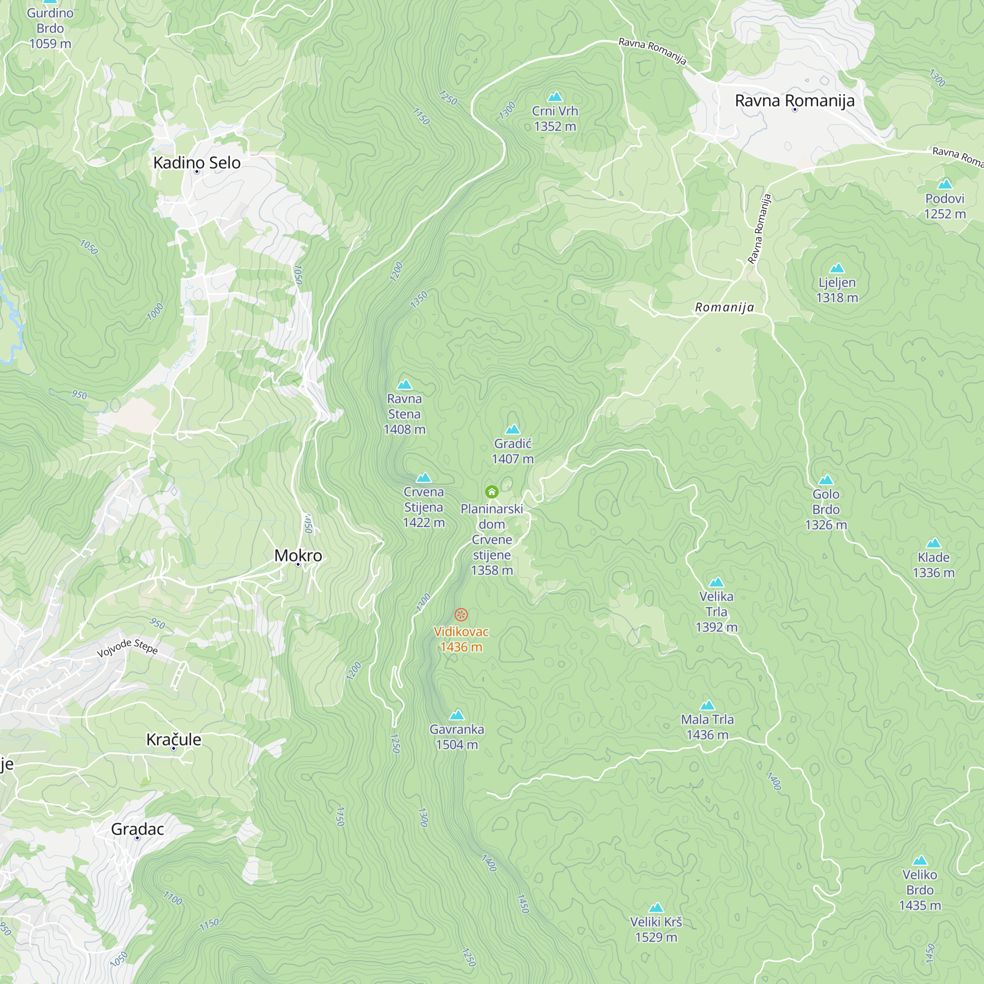 Planinarski dom Crvene stijene map