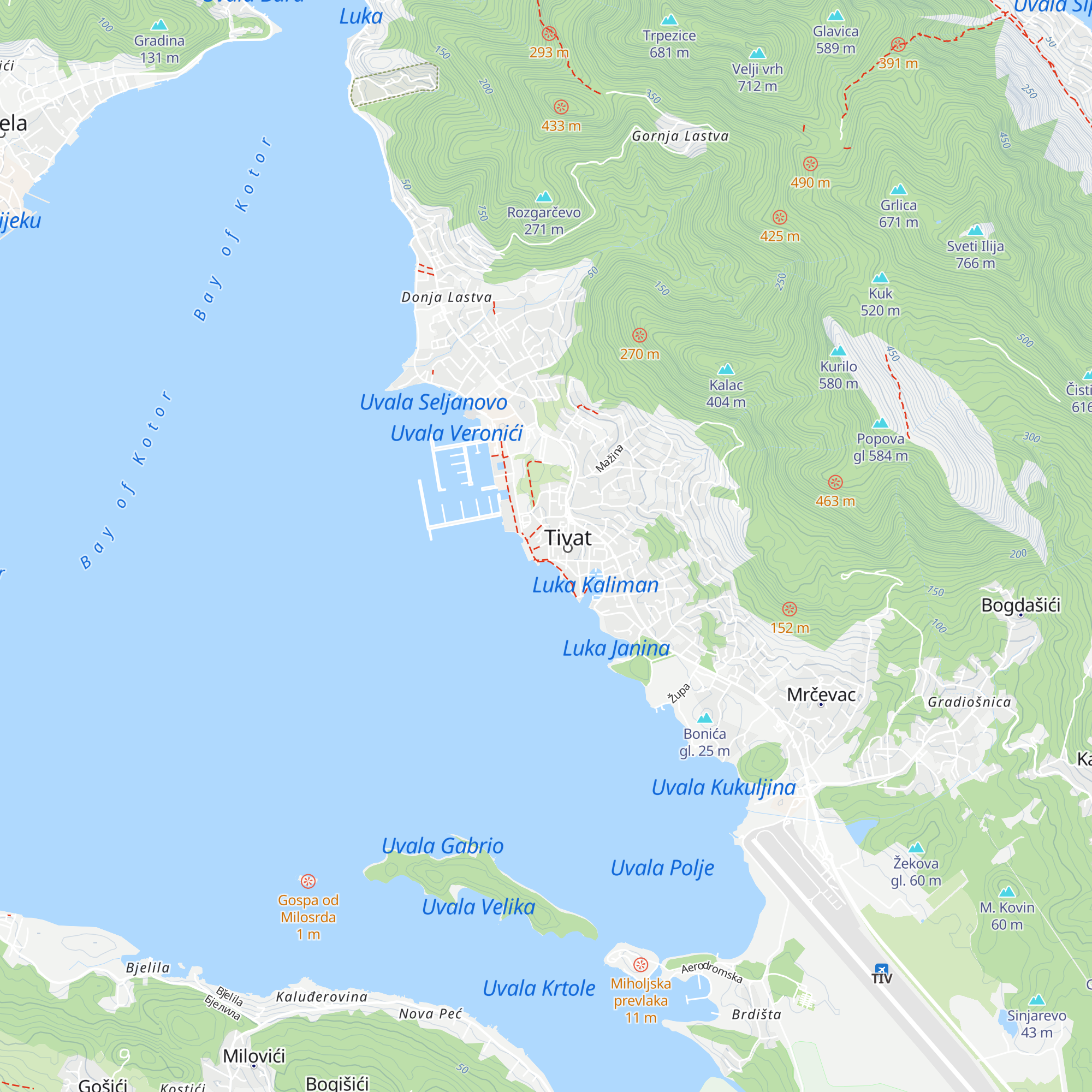 Tourism Organisation of Tivat map
