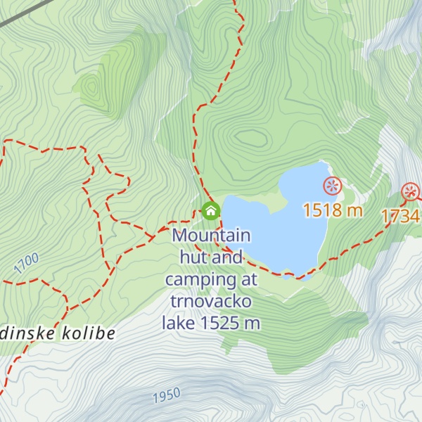 Map of Mountain hut and camping at trnovacko lake