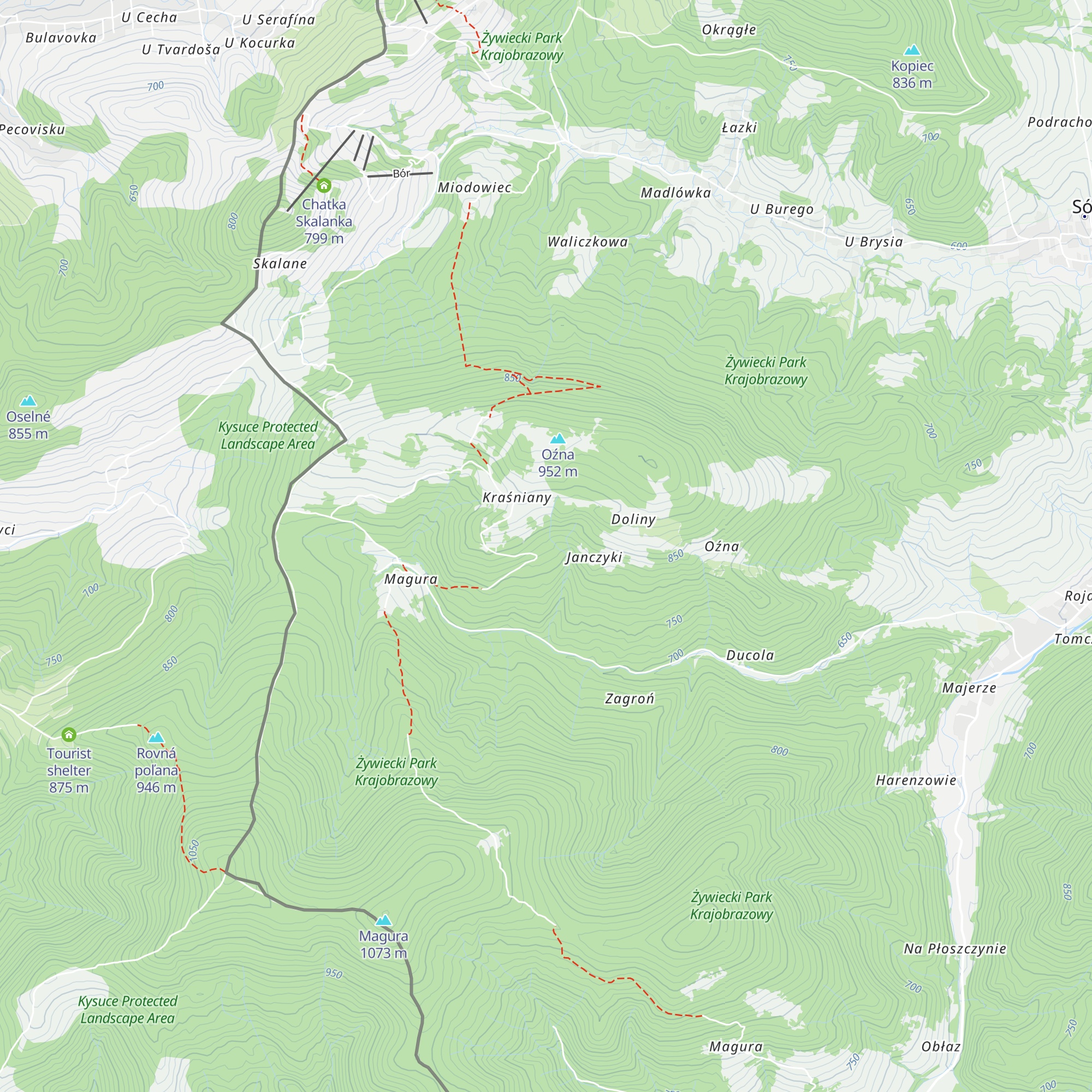 Schronisko Oźna map