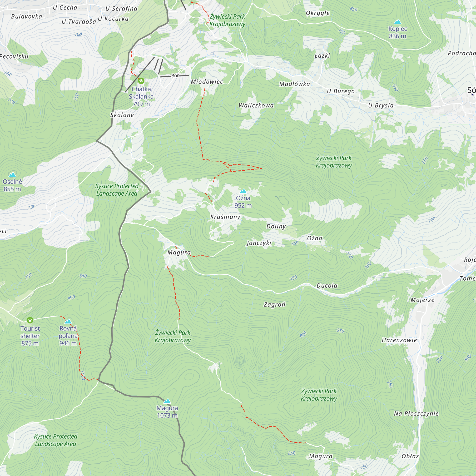 Schronisko Oźna map