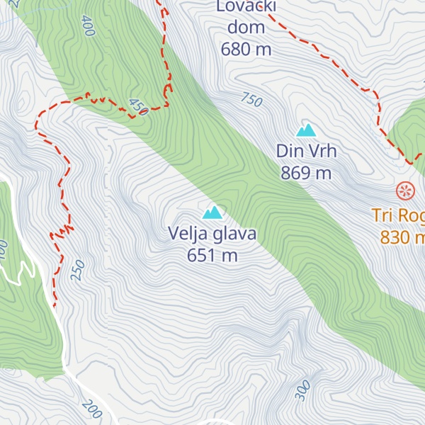 Map of Velja glava
