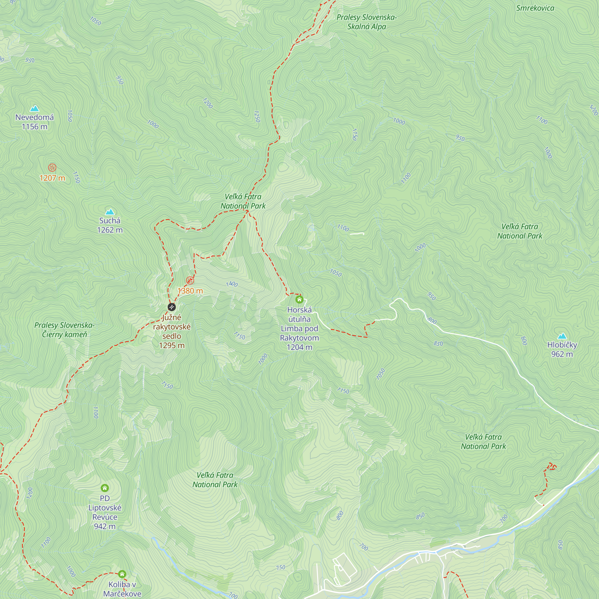 Horská útulňa Limba pod Rakytovom map