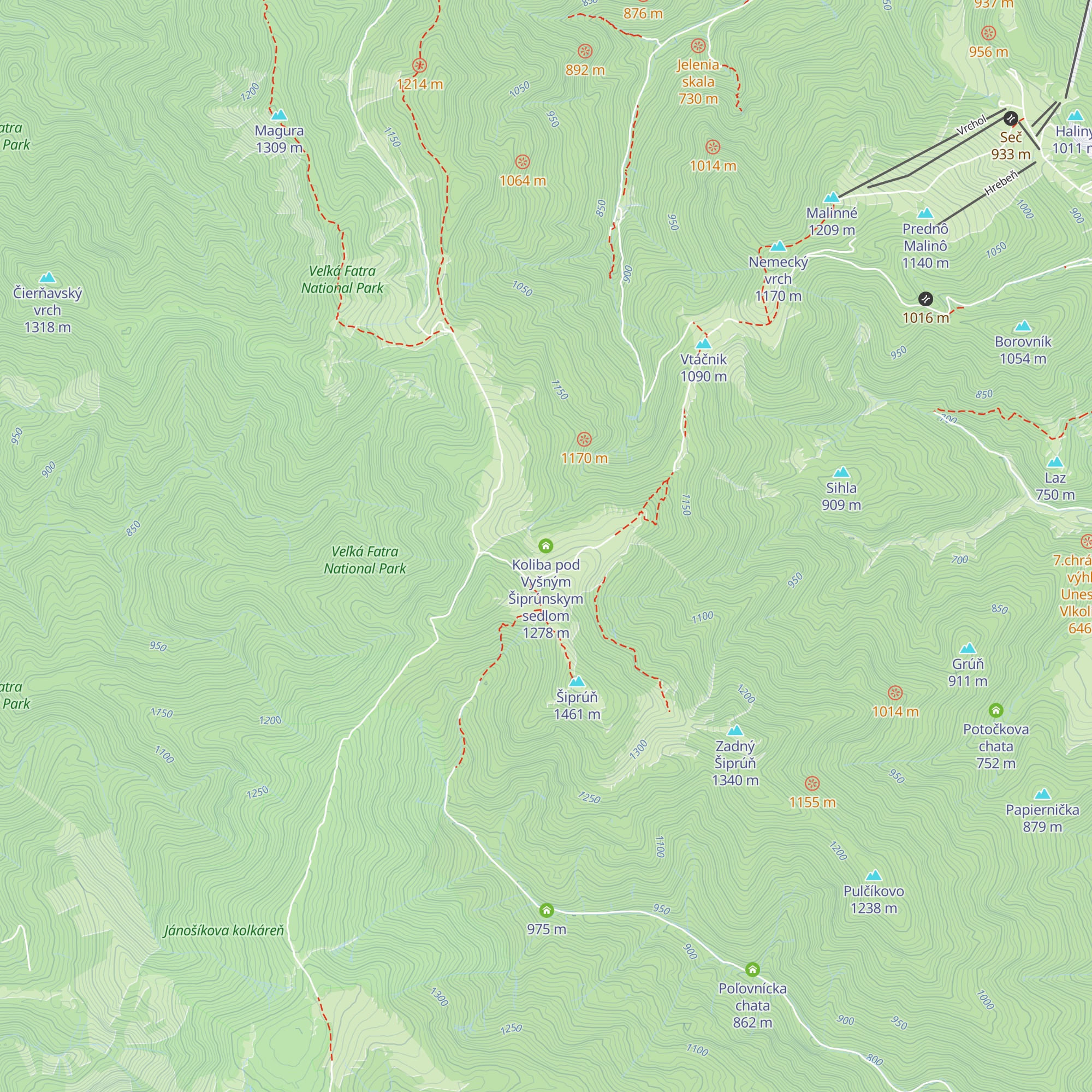 Koliba pod Vyšným Šiprúnskym sedlom map