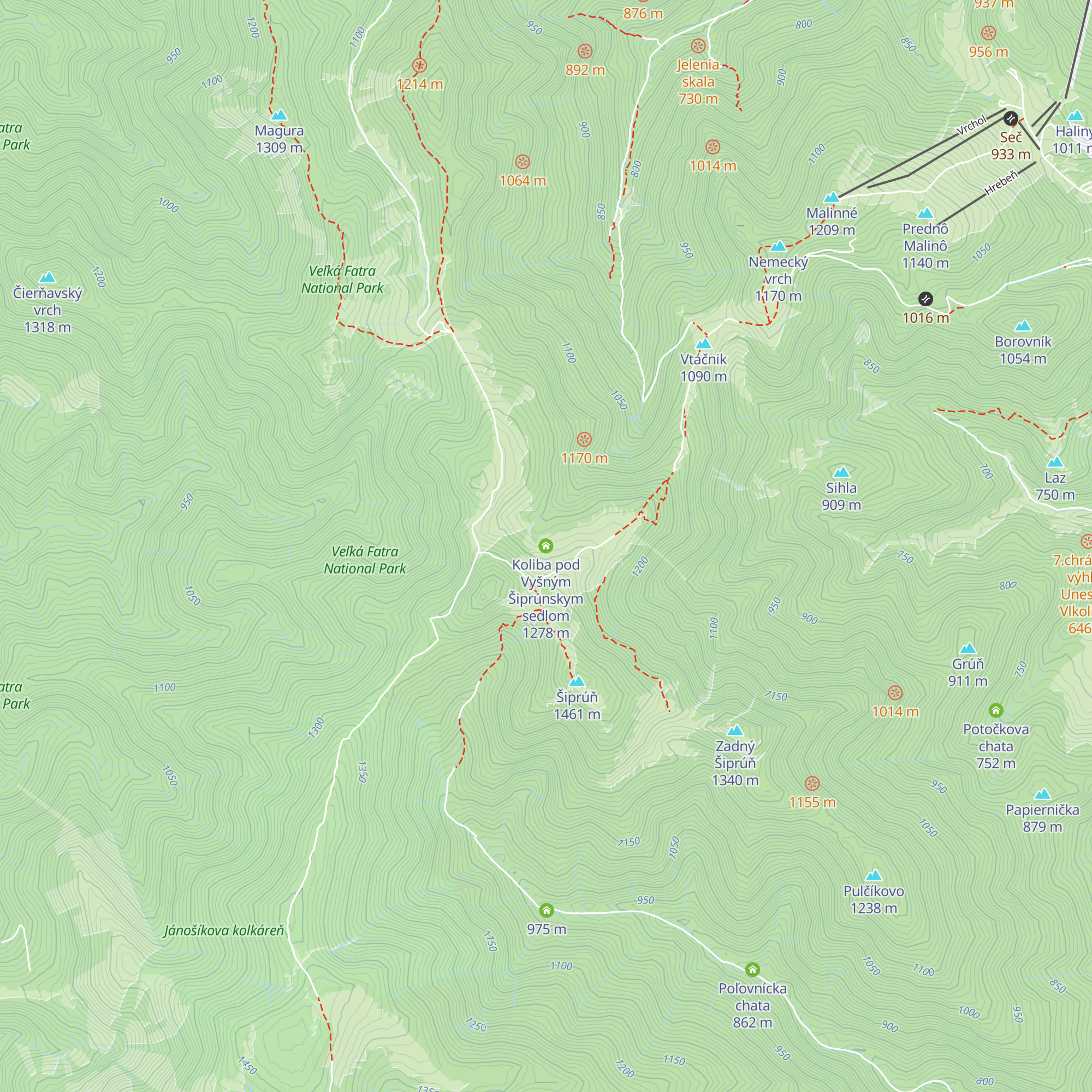 Koliba pod Vyšným Šiprúnskym sedlom map