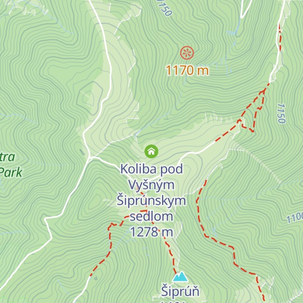 Map of Koliba pod Vyšným Šiprúnskym sedlom