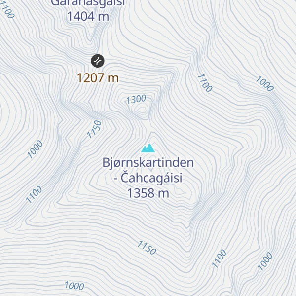Map of Bjørnskartinden - Čahcagáisi