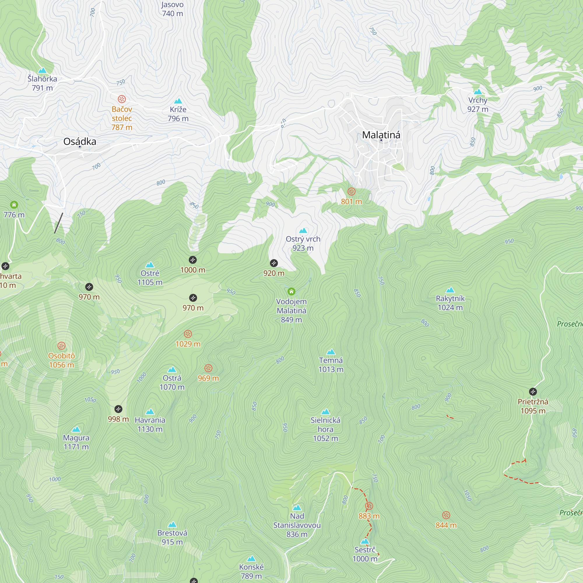 Vodojem Malatiná map