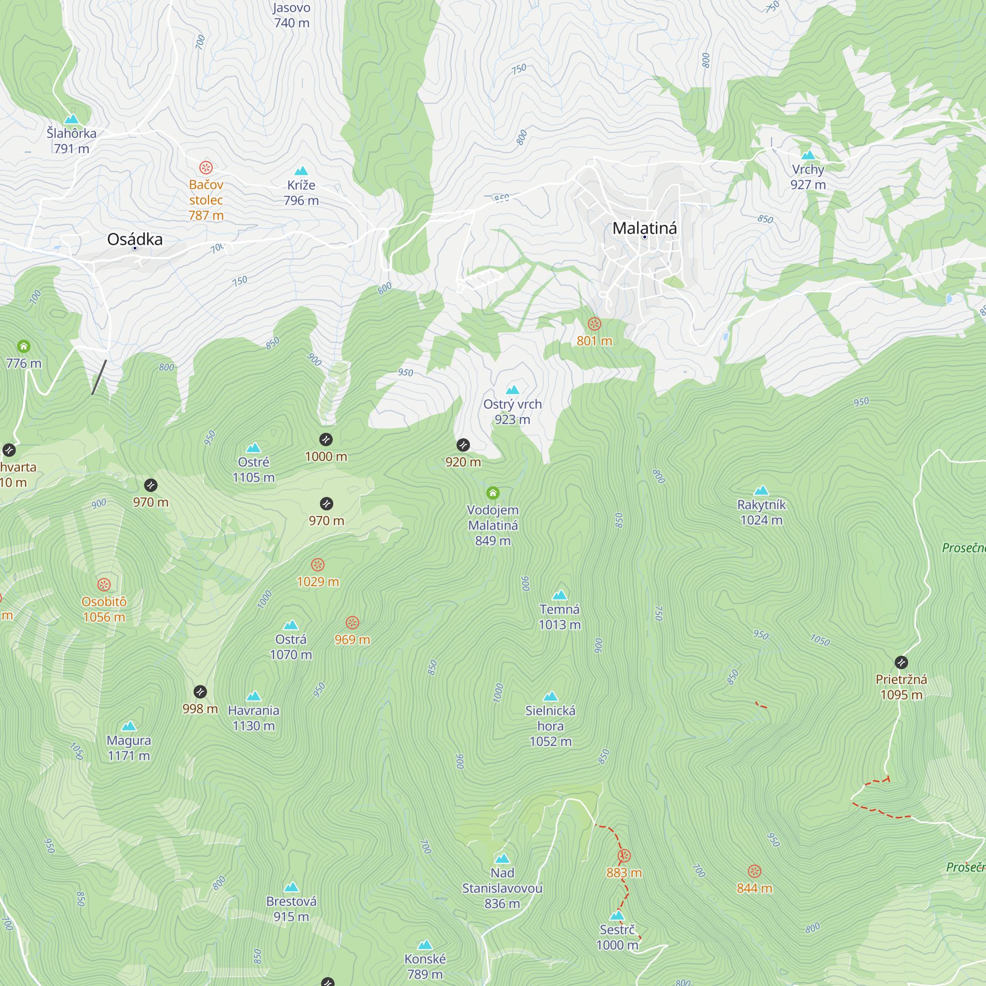 Vodojem Malatiná map