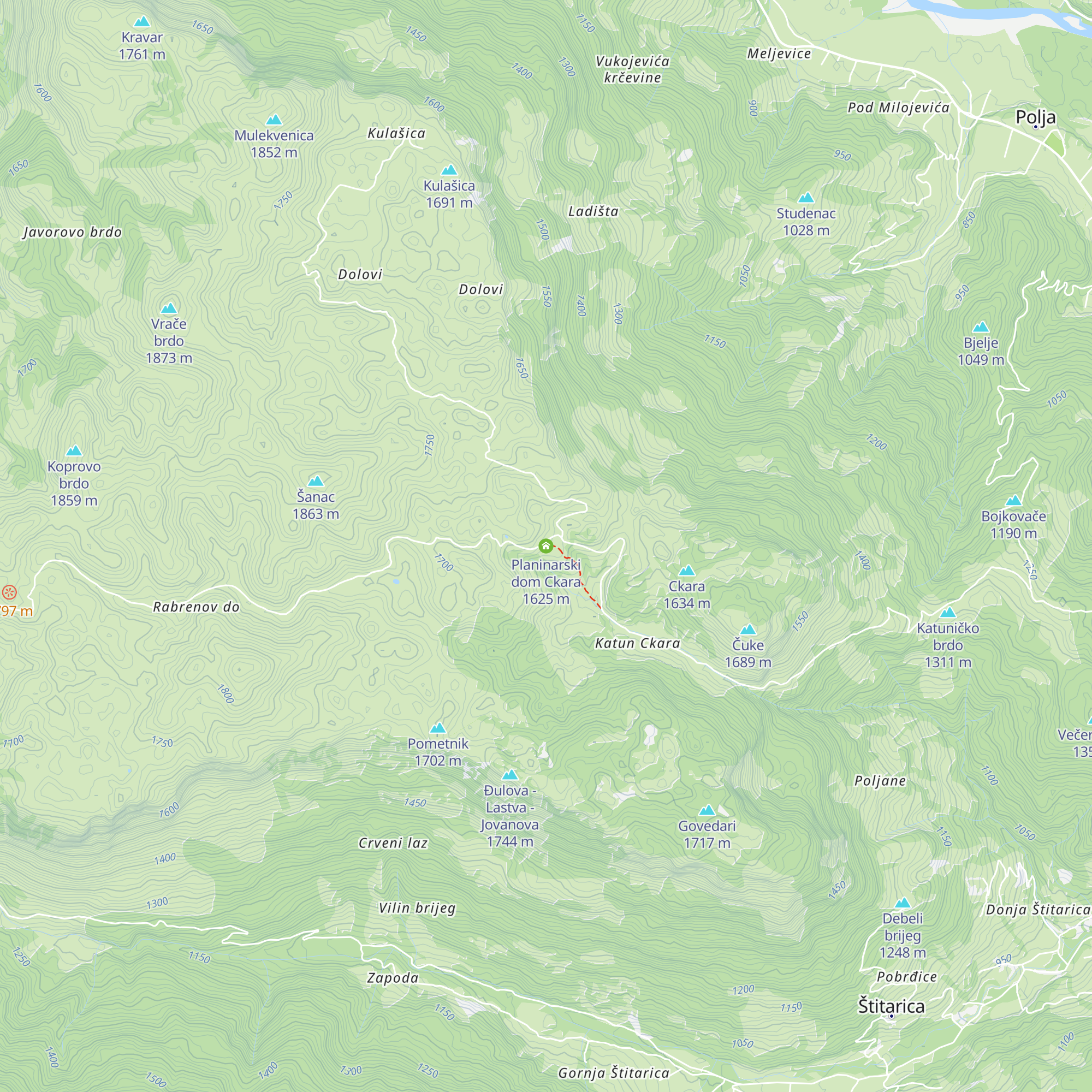 Planinarski dom Ckara map