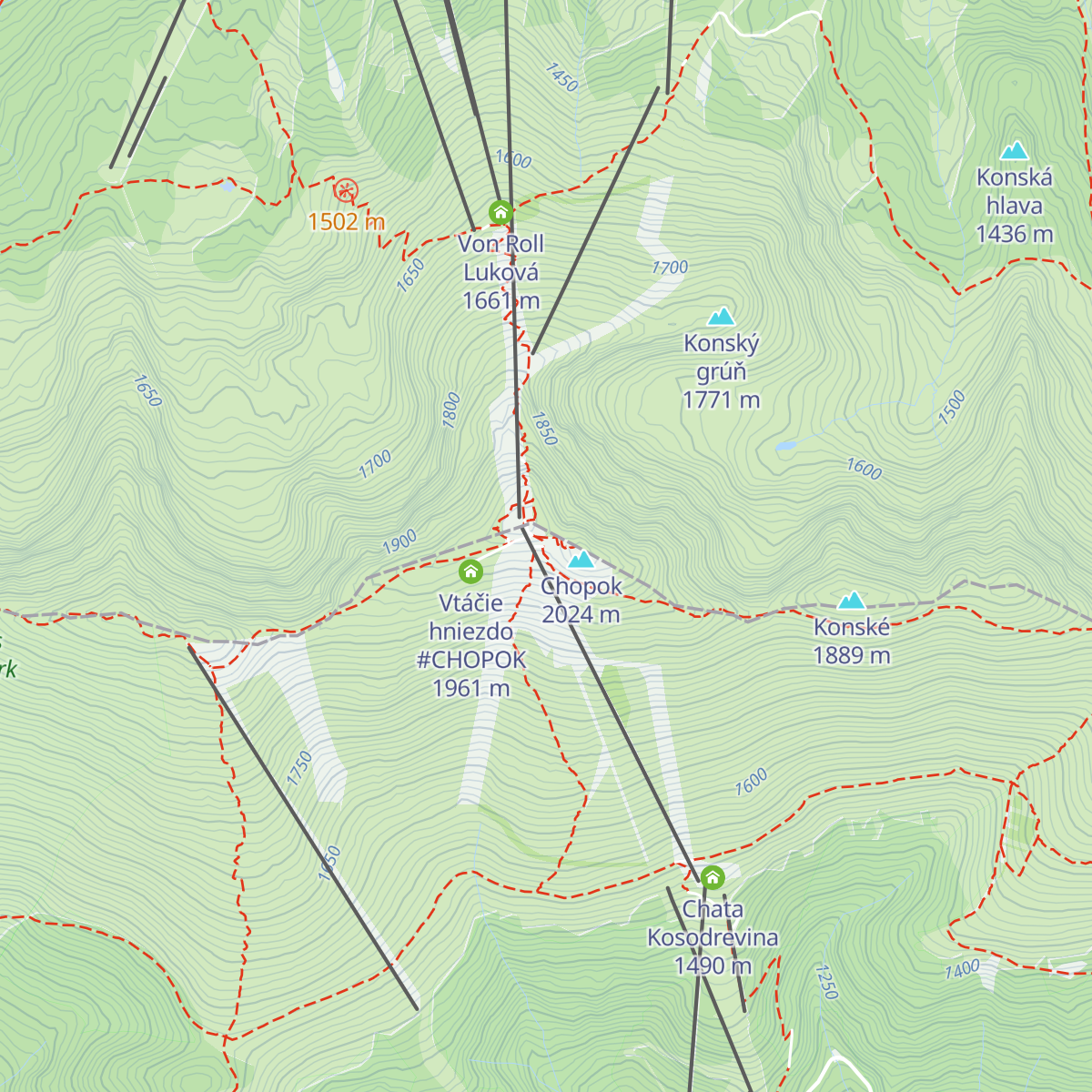 Kamenná chata pod Chopkom map