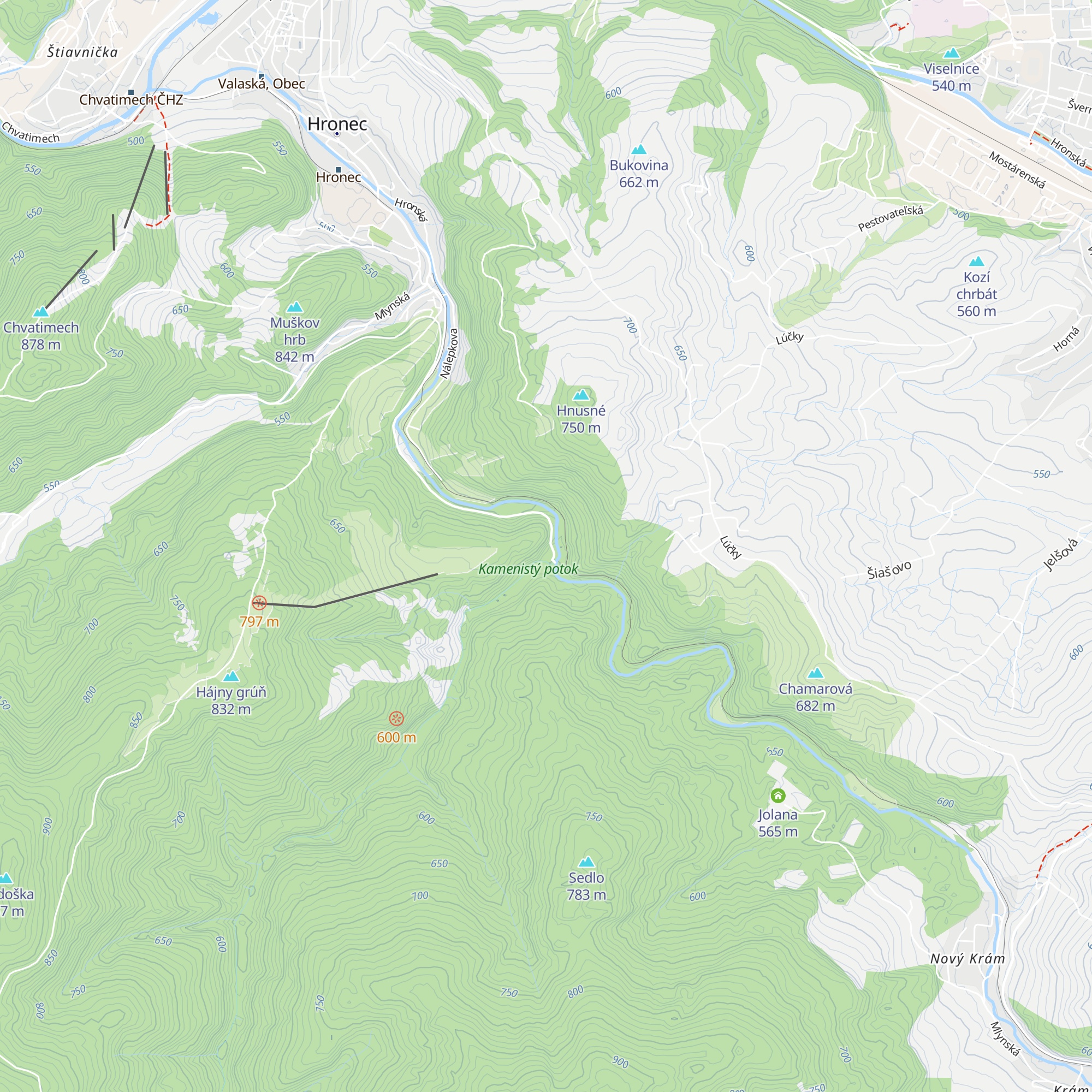 zhorená chata Kamenistá map