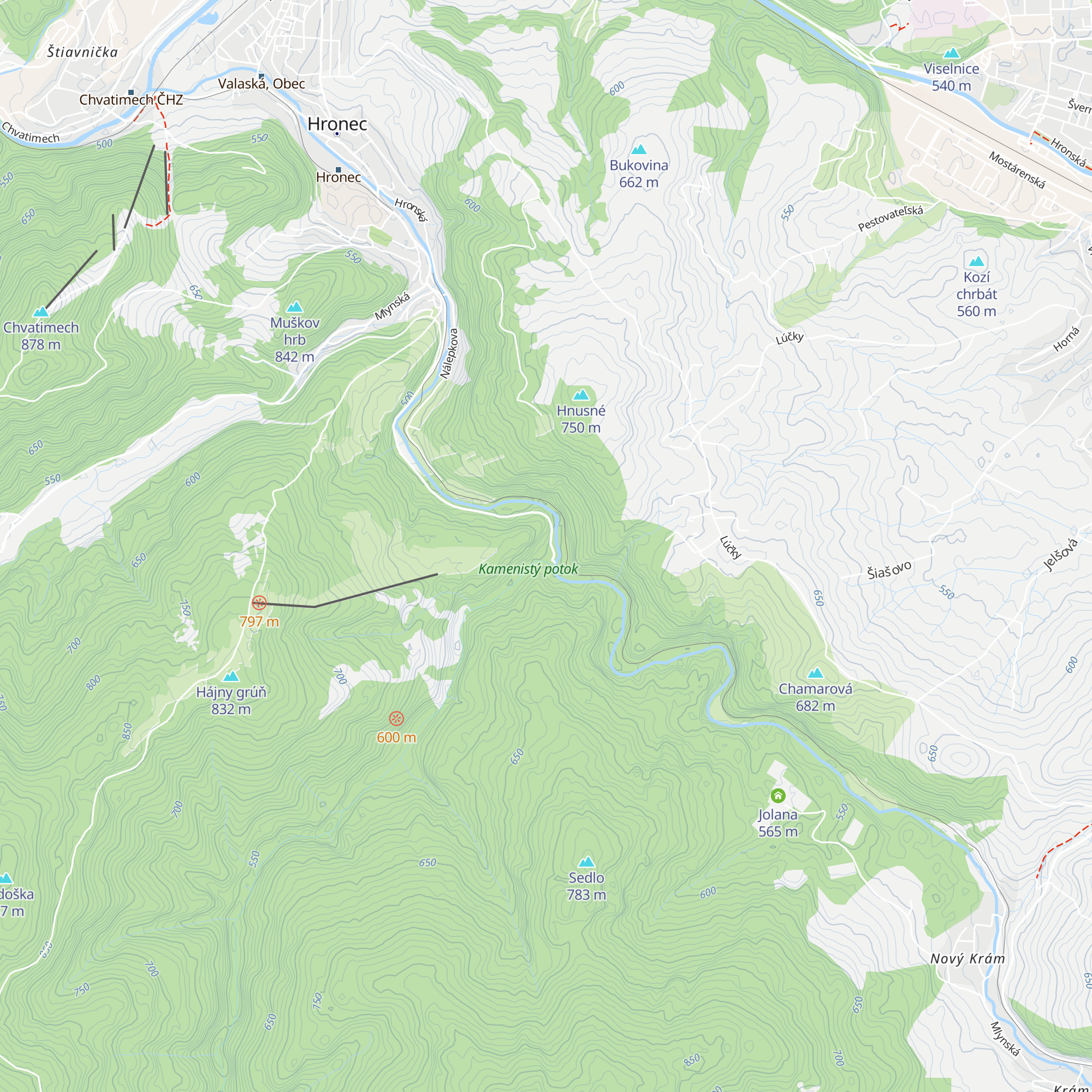 zhorená chata Kamenistá map