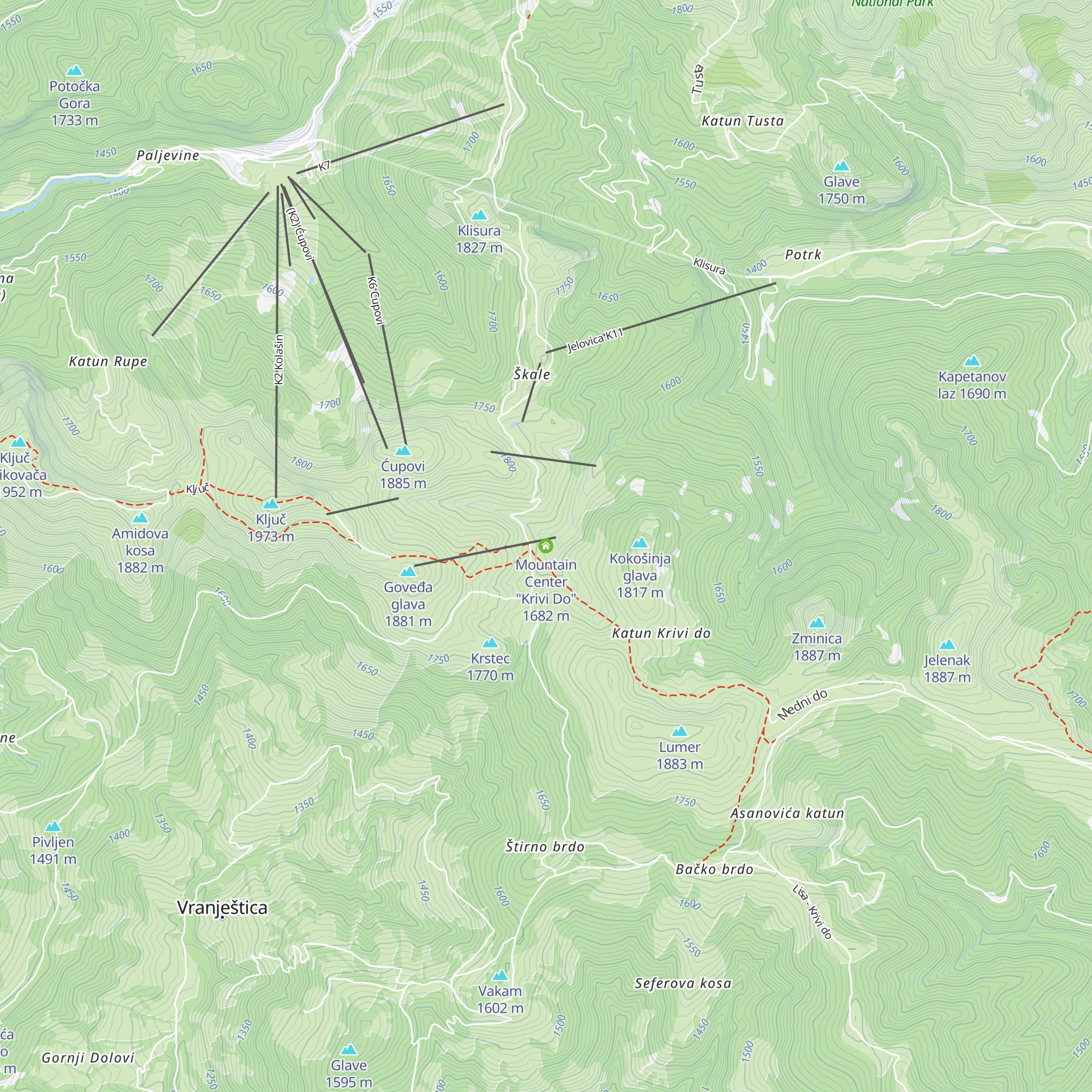 Mountain Center "Krivi Do" map