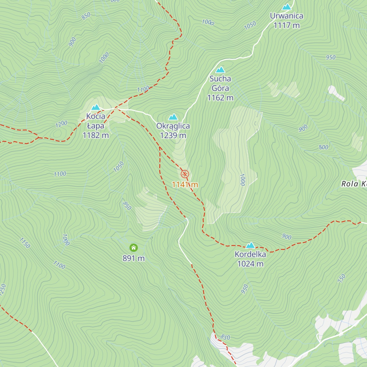 Szałas na hali Krupowej map