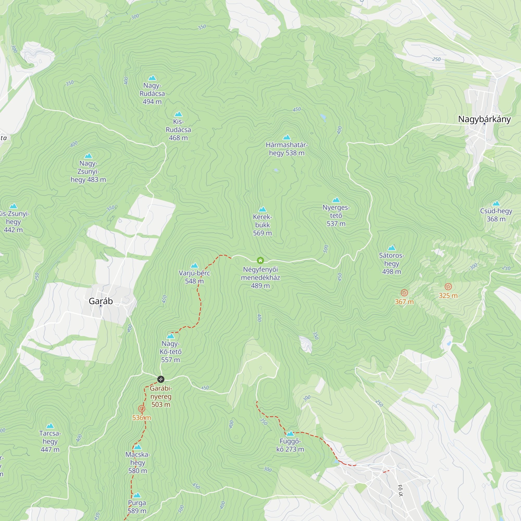 Négyfenyői menedékház map